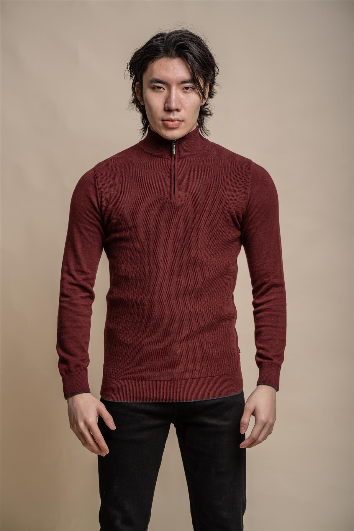 Kyle Rosso Vino - Pullover da uomo con zip - Cavani