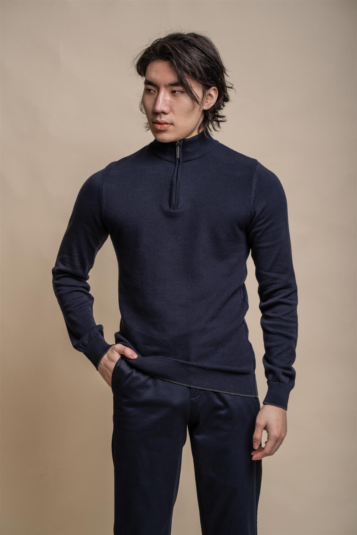 Kyle Blu Navy - Pullover da uomo con zip - Cavani