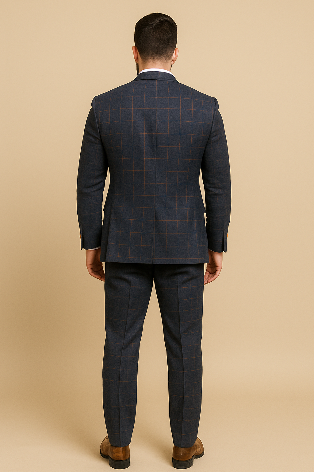 CASTLESON Admiral – Abito Da Uomo Tre Pezzi A Quadri Blu Navy/Tan Mix & Match