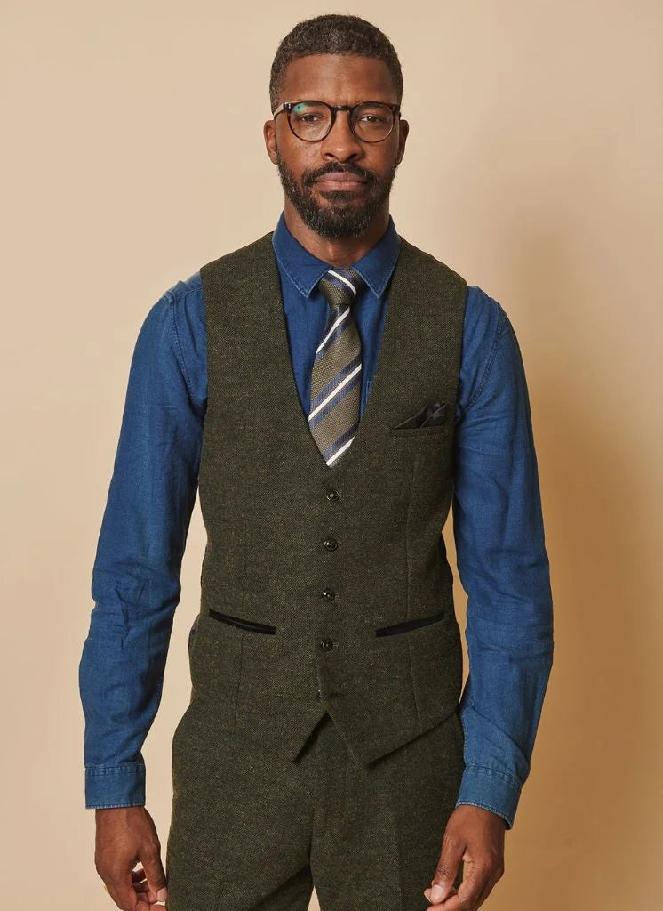Marc Darcy – Gilet Marlow Tweed Verde Oliva