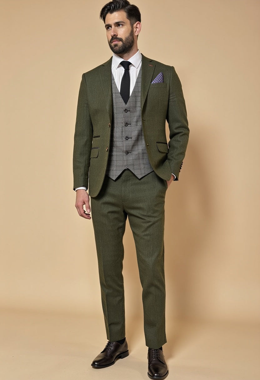 CASTLESON Chief – Abito Da Uomo In Tweed Verde Oliva Mix & Match