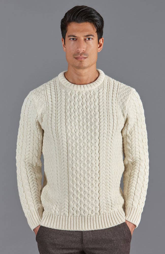 Maglione da uomo in lana britannica a trecce da pescatore