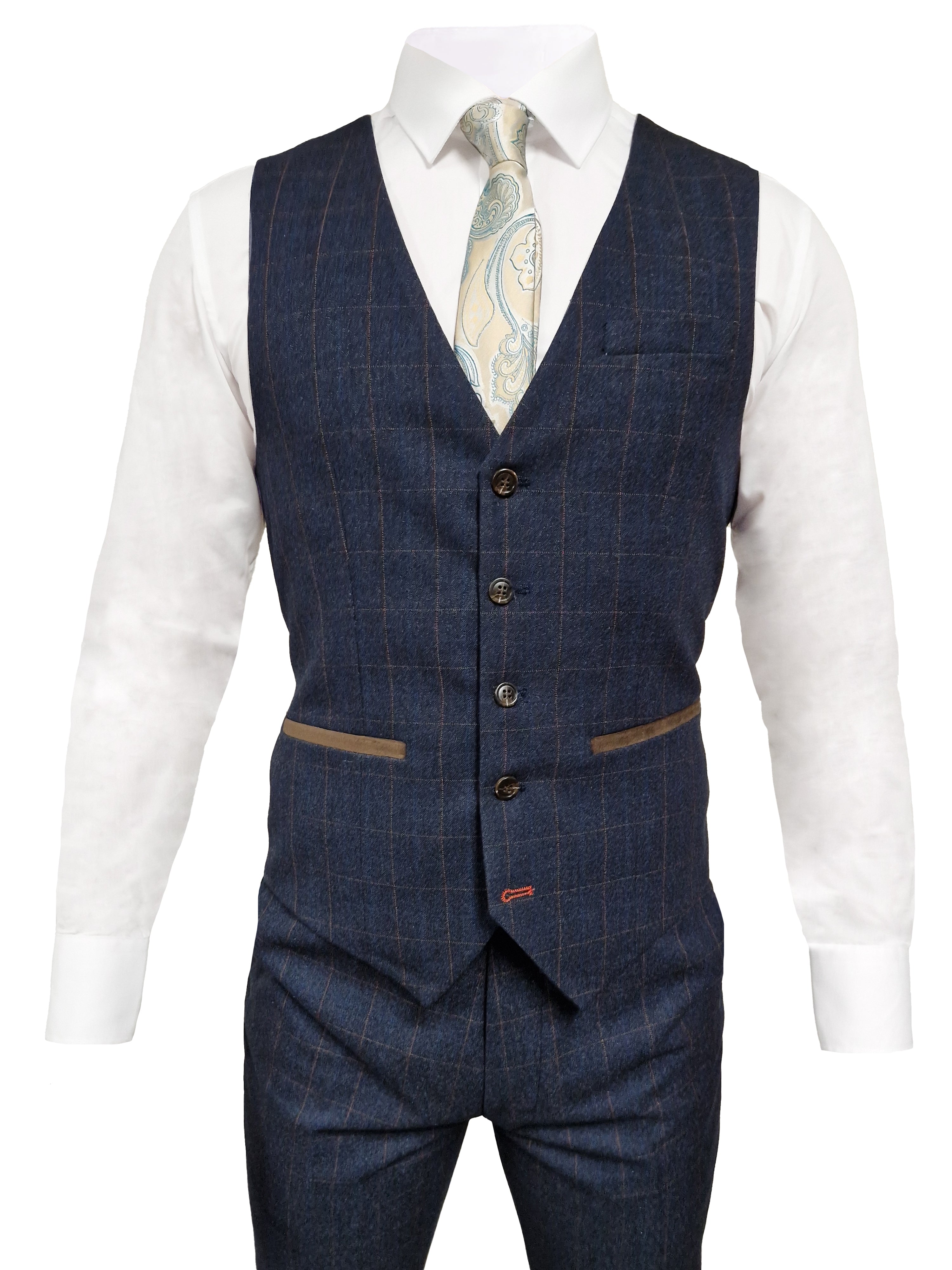 TAVERNY Admiral - Abito da uomo tre pezzi Check Navy