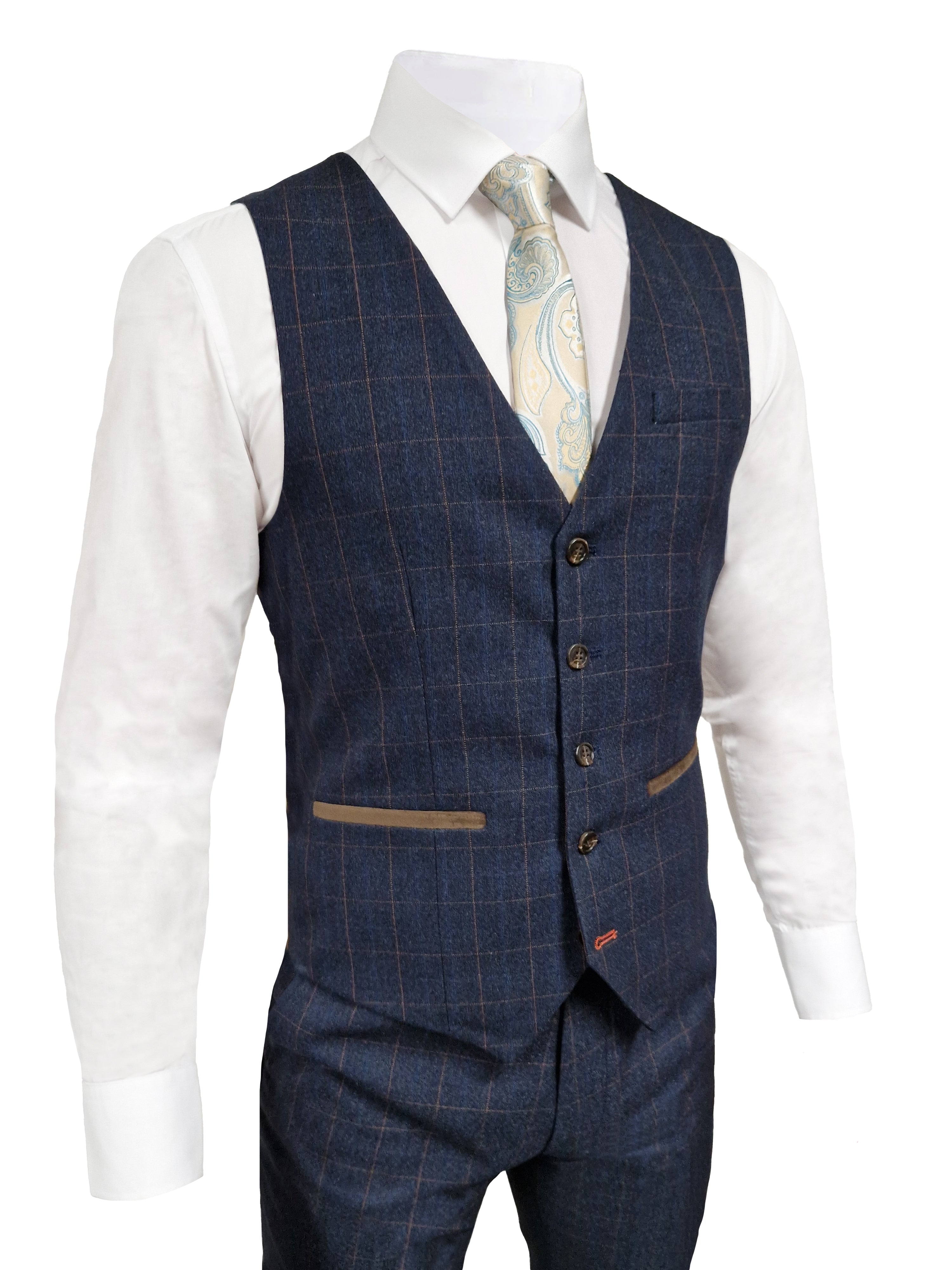 TAVERNY Admiral - Abito da uomo tre pezzi Check Navy