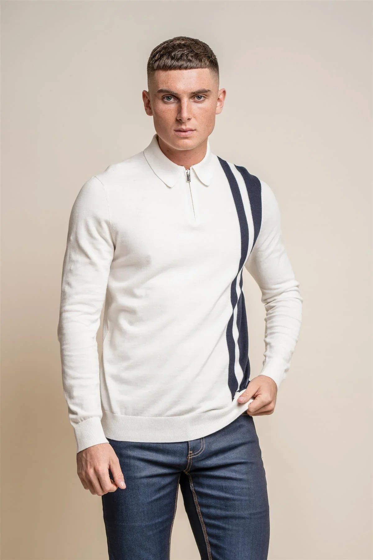 Diablo Blu Navy - Pullover da uomo con zip - Cavani