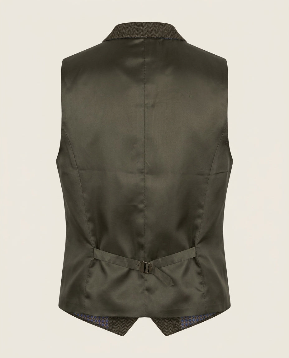 CASTLESON Chief - Gilet Olive Tweed — achterkant