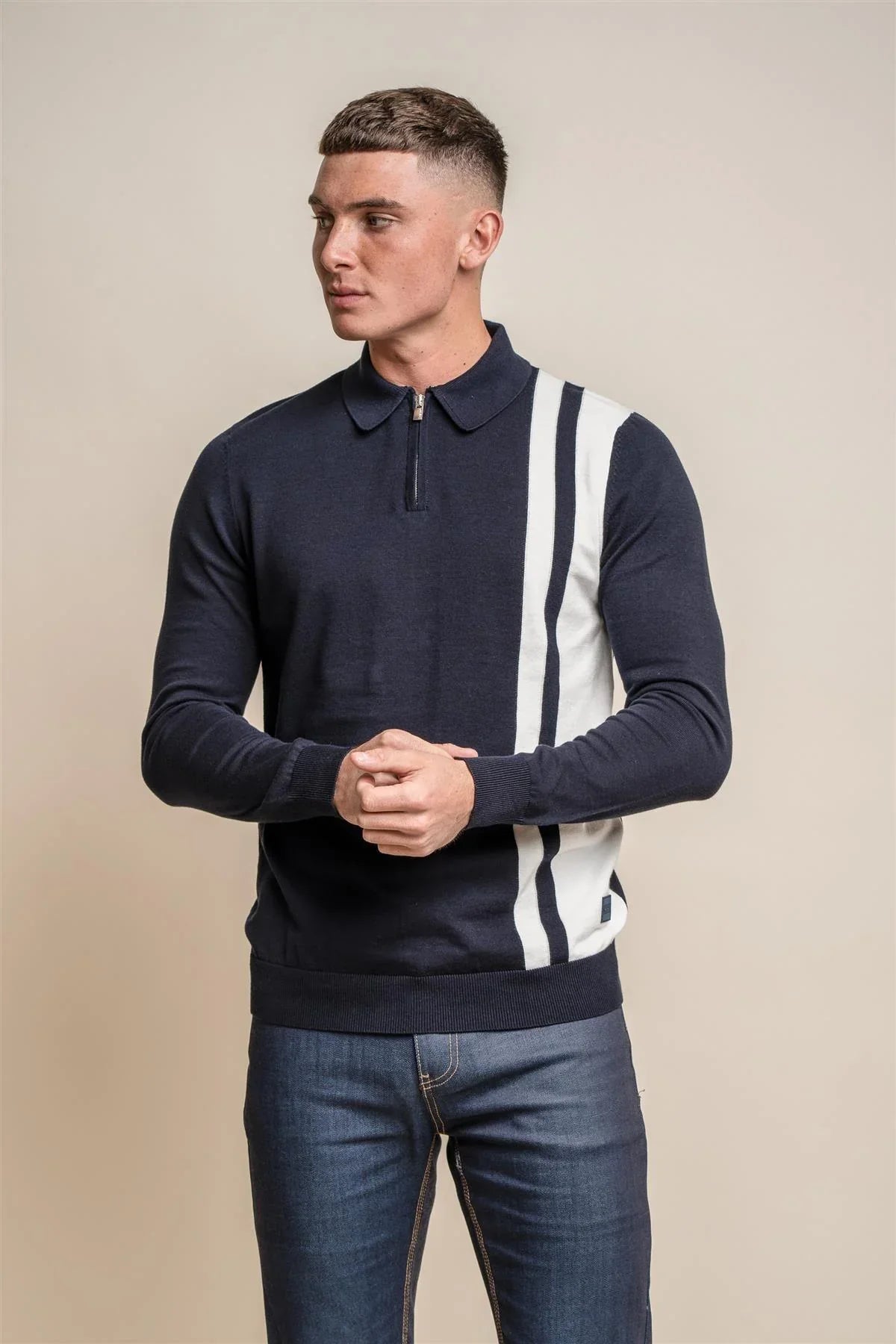 Diablo Blu Navy - Pullover da uomo con zip - Cavani