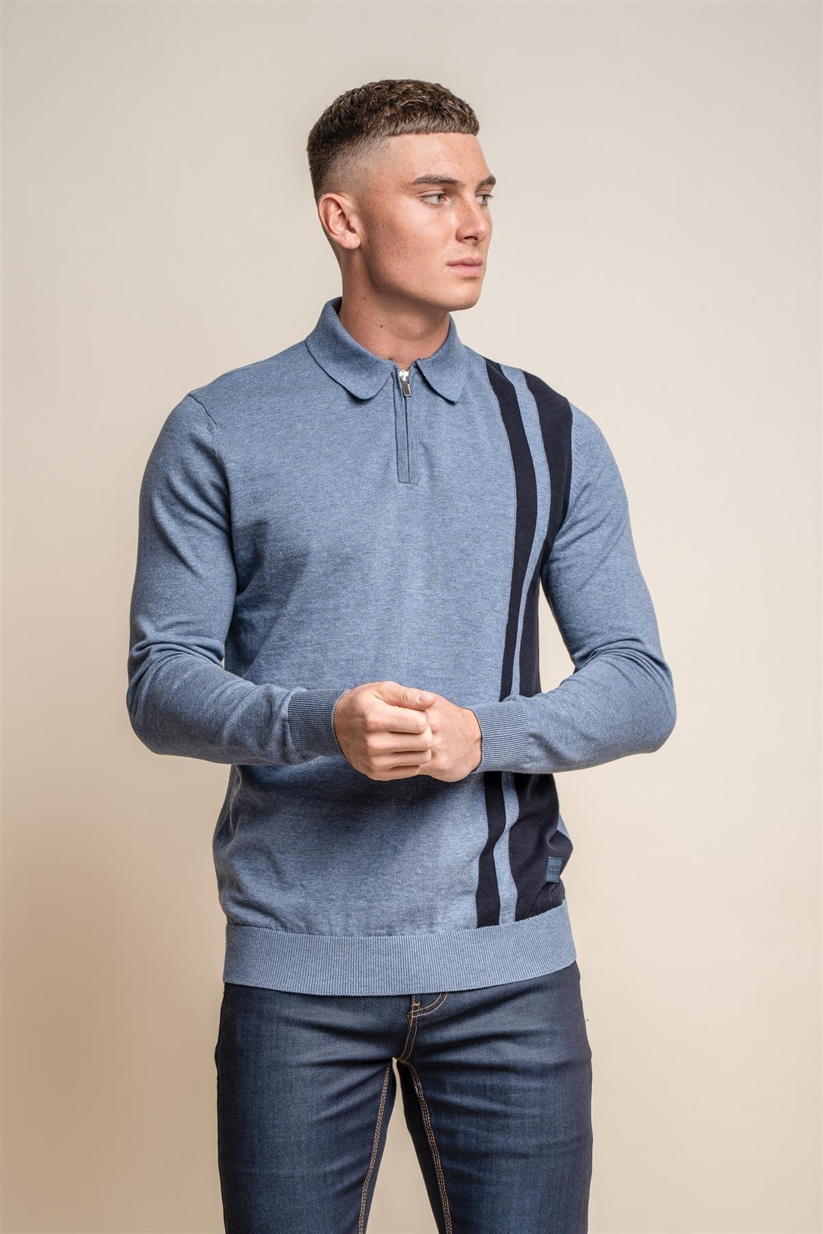 Diablo Blu Navy - Pullover da uomo con zip - Cavani