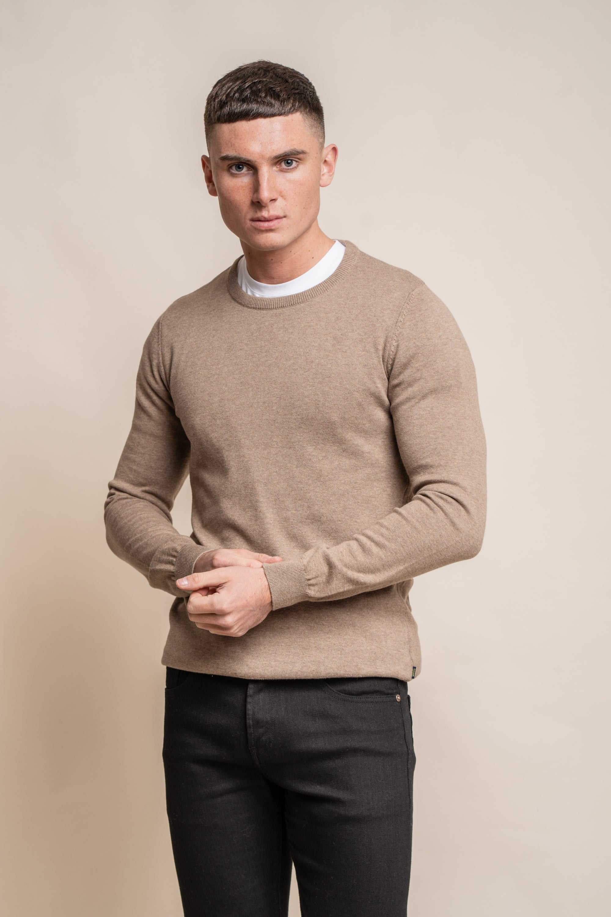Cavani KN101 Beige - Maglione da uomo lavorato a maglia