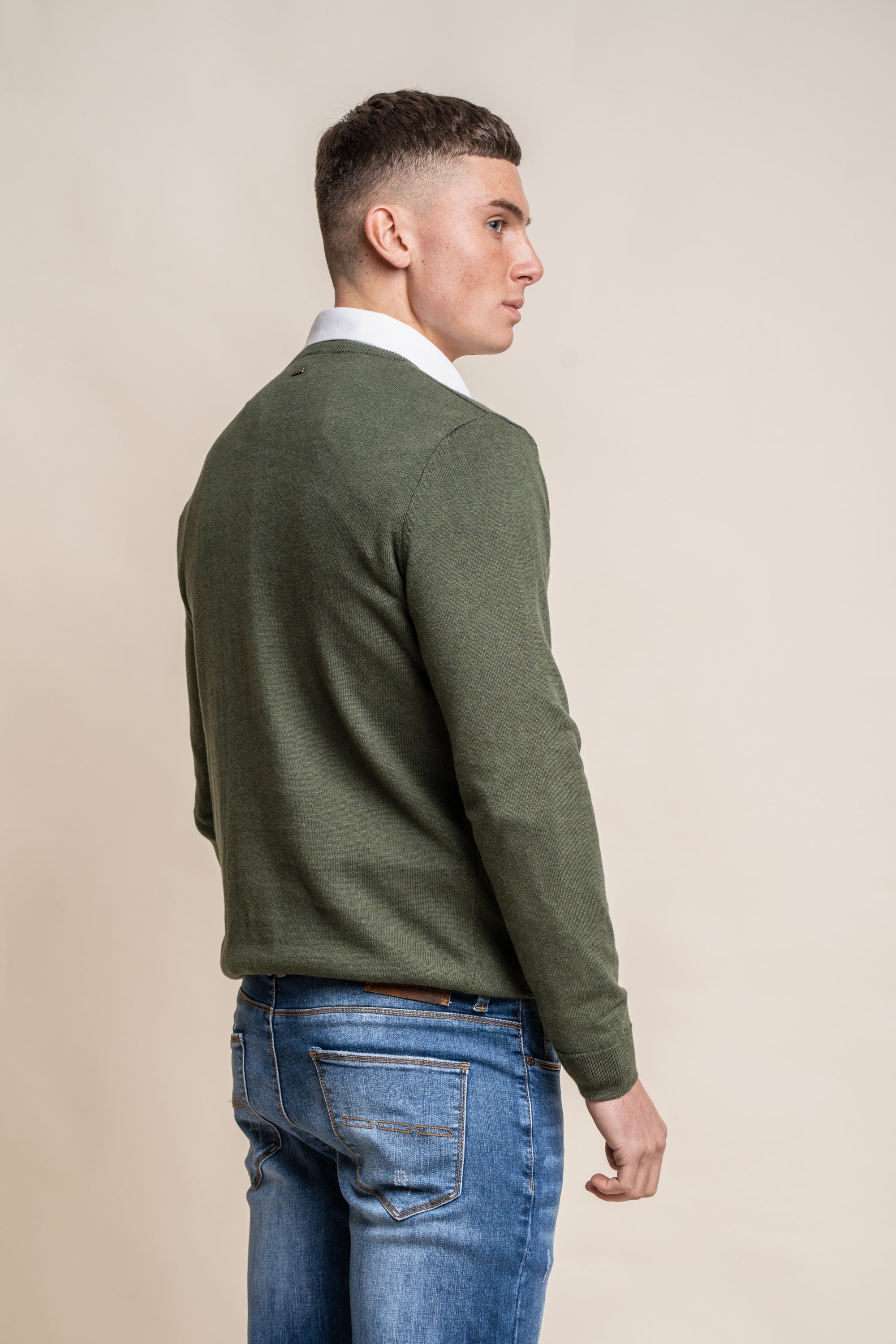 Cavani KN101 Verde Oliva - Maglione da uomo lavorato a maglia