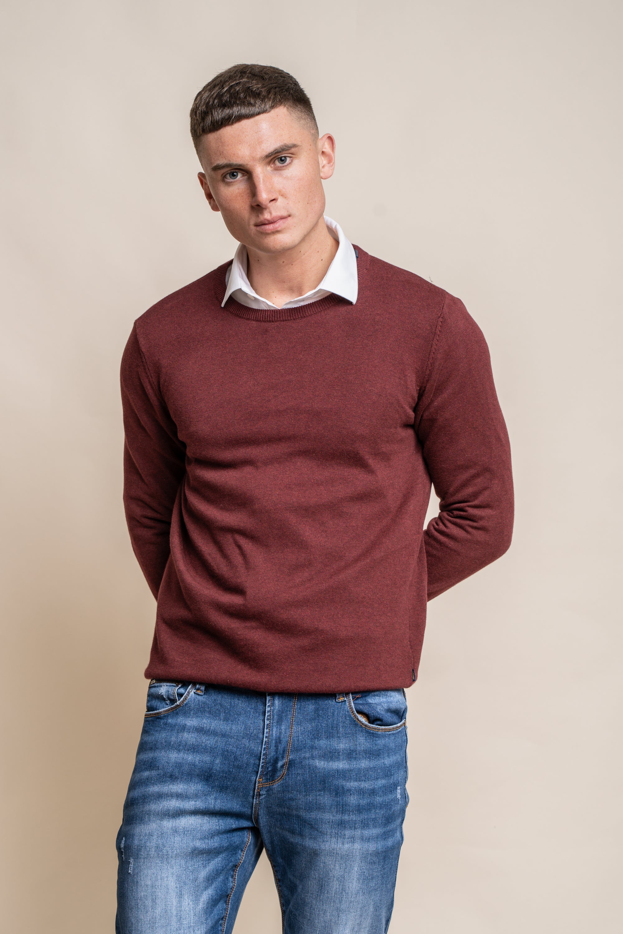 Cavani KN101 Beige - Maglione da uomo lavorato a maglia