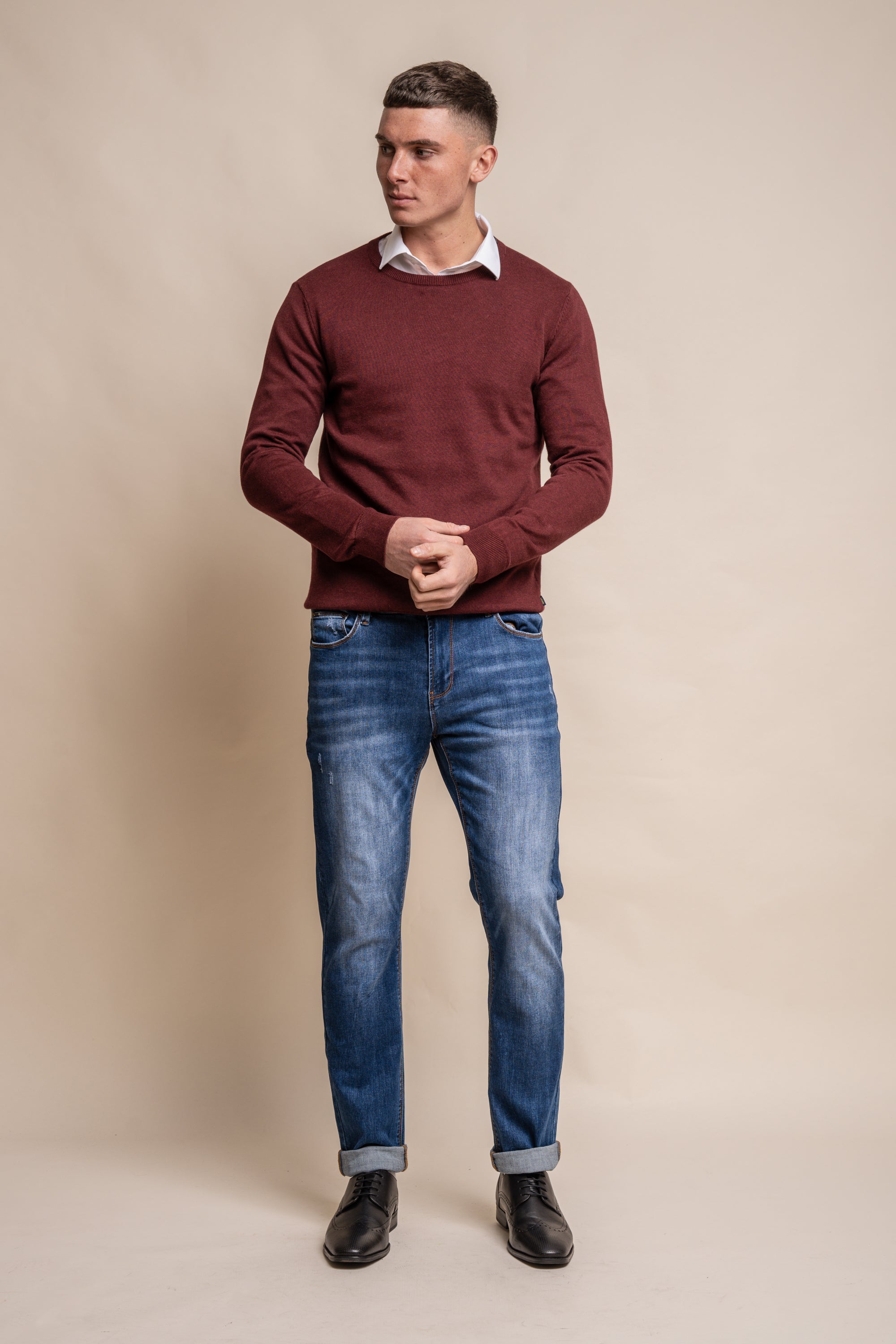 Cavani KN101 Beige - Maglione da uomo lavorato a maglia