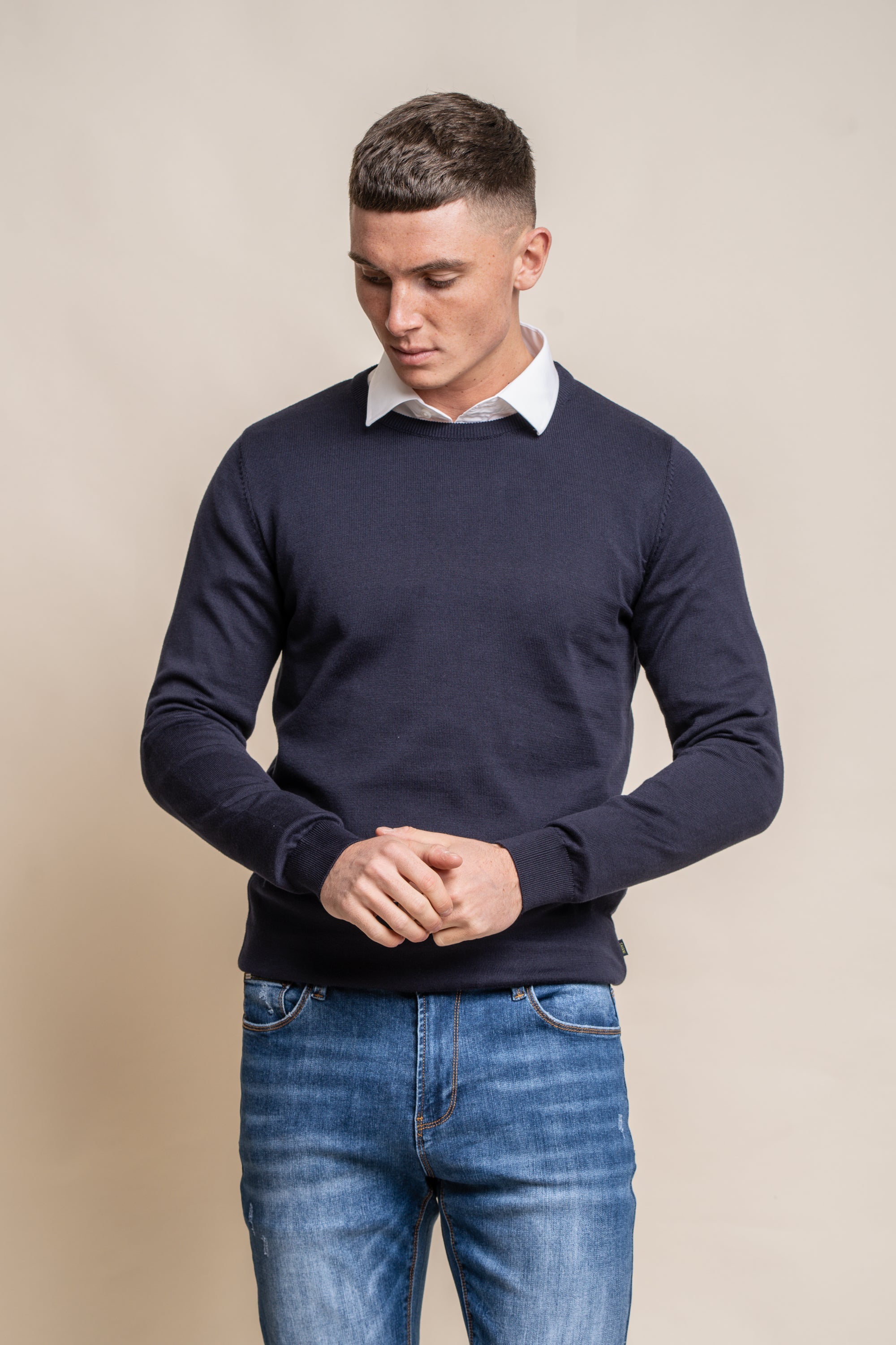 Cavani KN101 Beige - Maglione da uomo lavorato a maglia