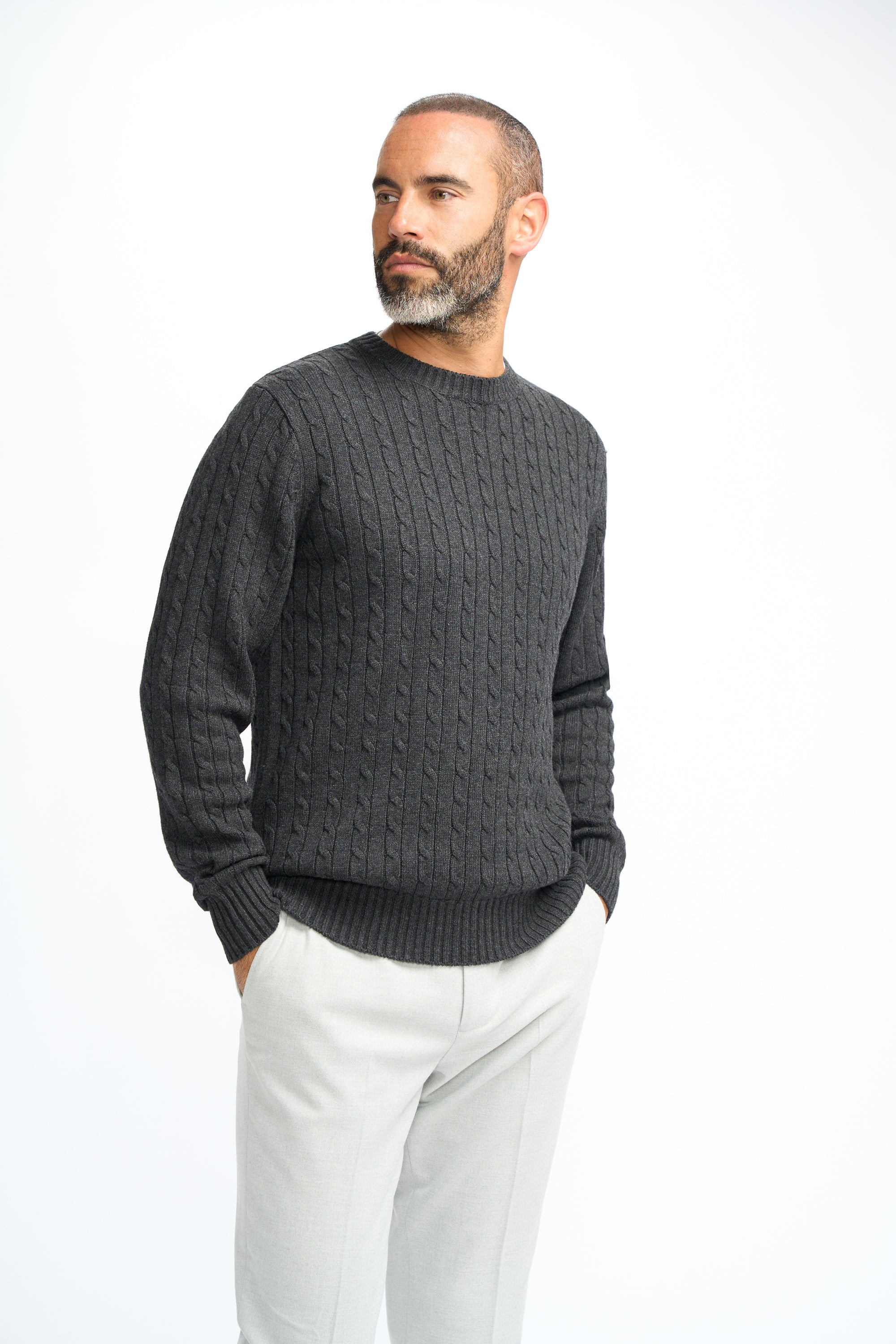 Cavani Foston Blu Navy - Maglione da uomo in lana a trecce