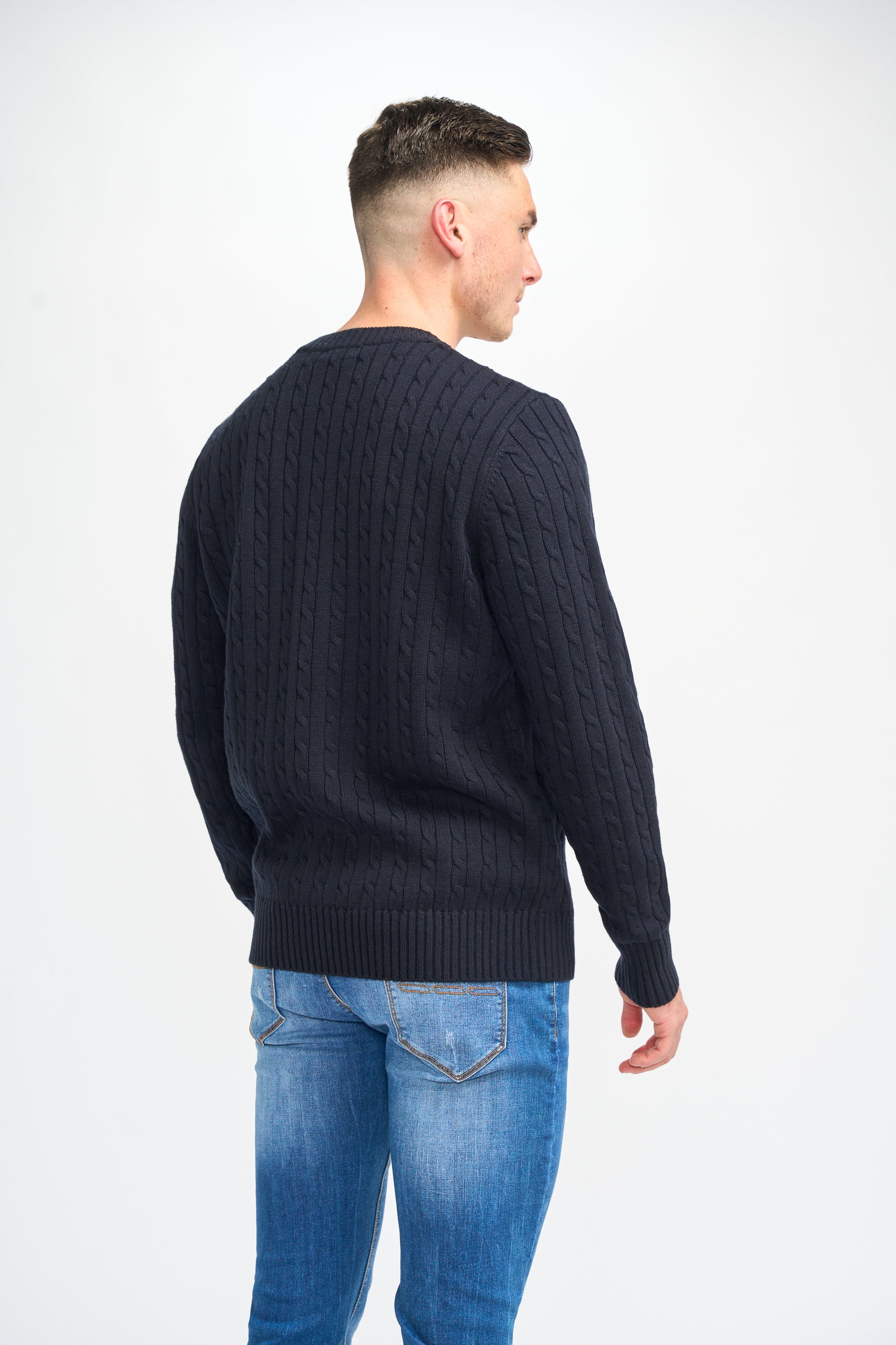 Cavani Foston Blu Navy - Maglione da uomo in lana a trecce