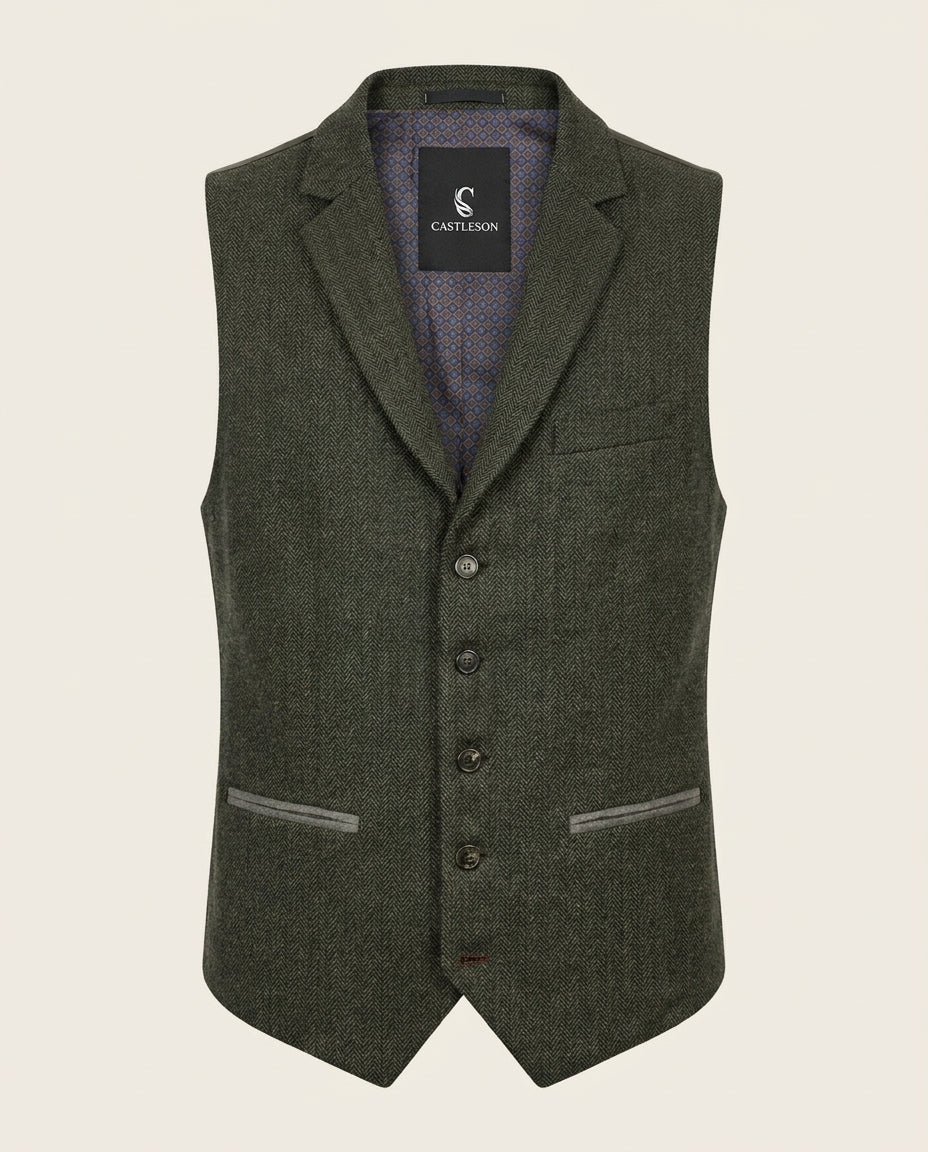 CASTLESON Chief – Gilet Tweed Verde Oliva