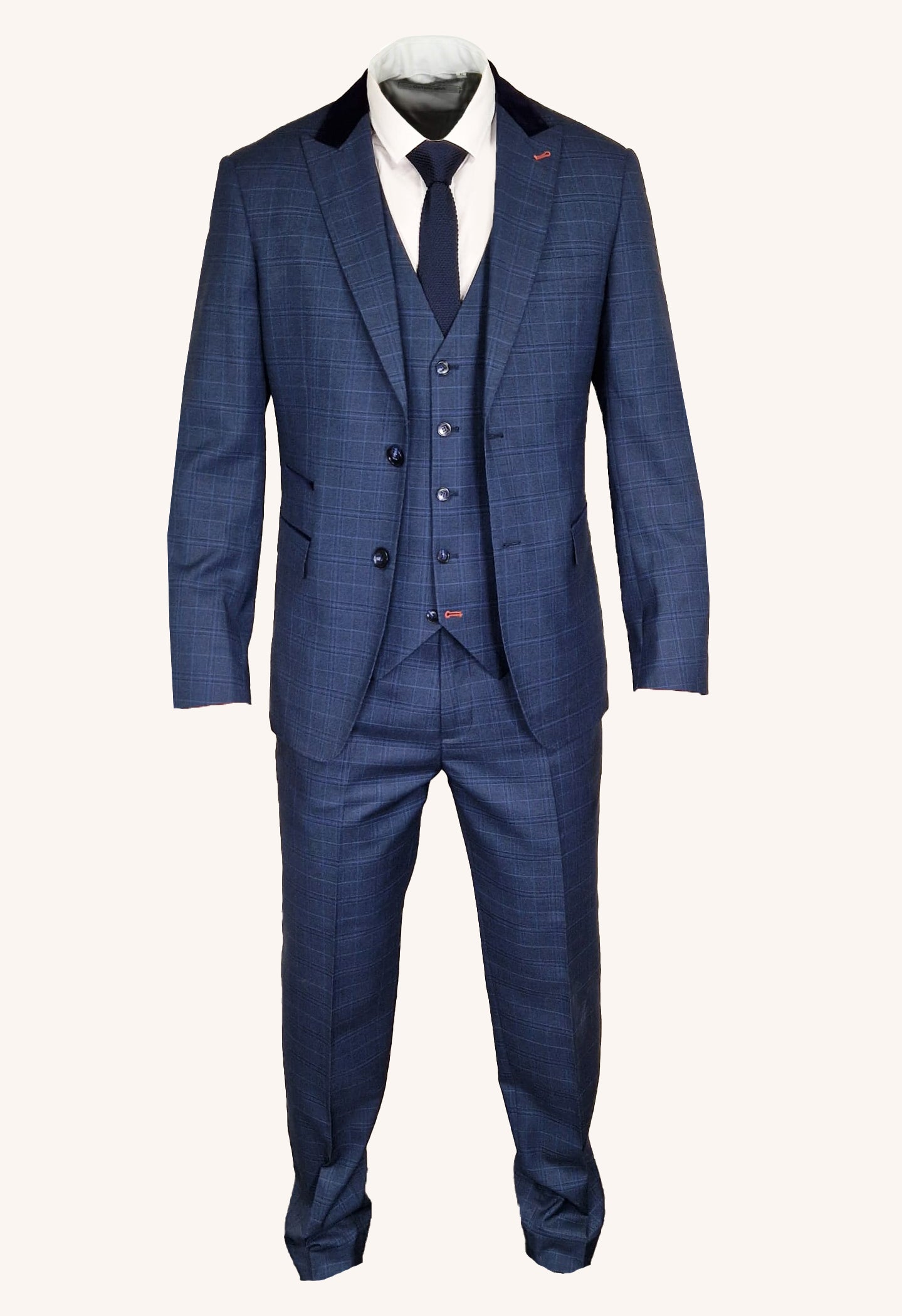 TAVERNY Corporal - Abito da uomo tre pezzi Check Navy