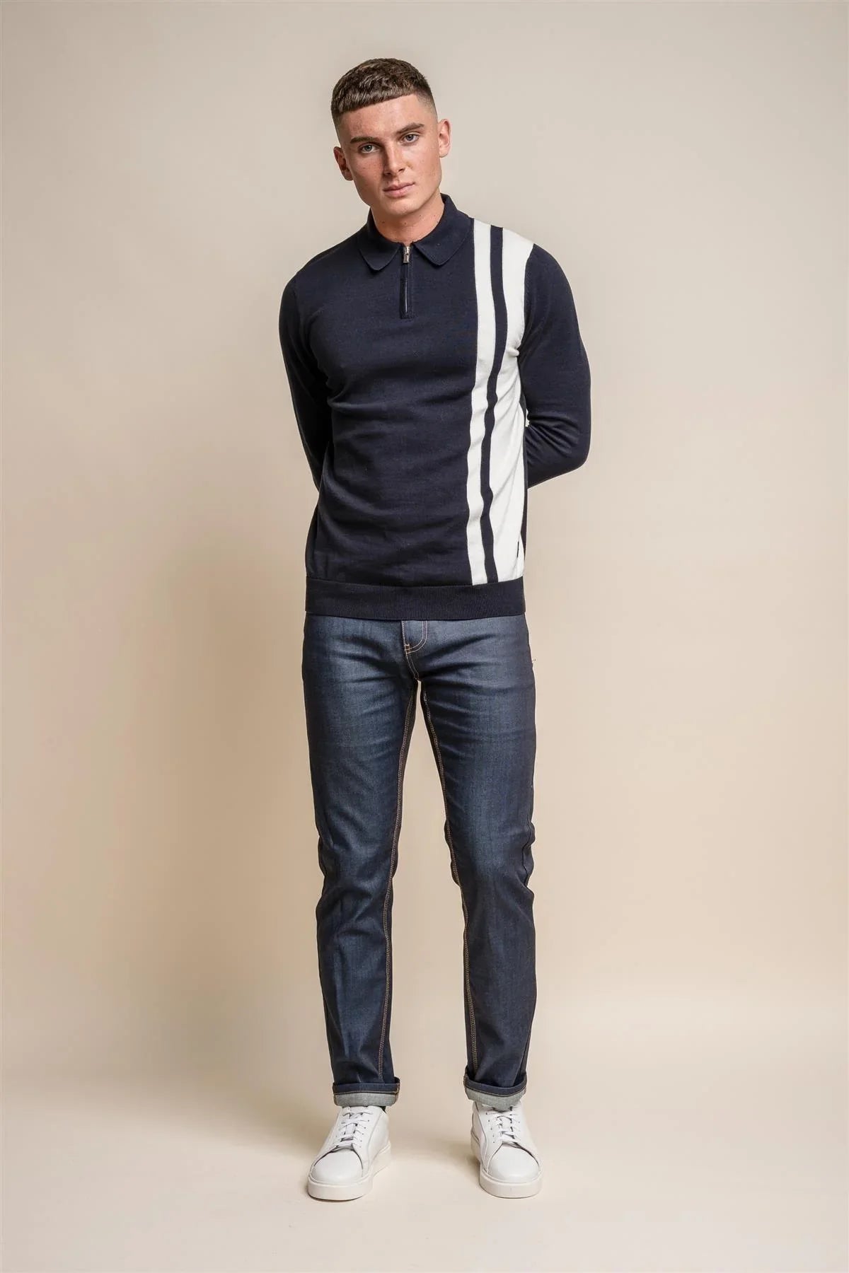 Diablo Blu Navy - Pullover da uomo con zip - Cavani
