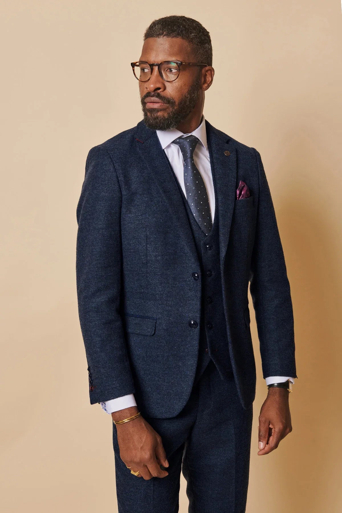 Completo da uomo in tweed a tre pezzi Marlow Blue - Marc Darcy