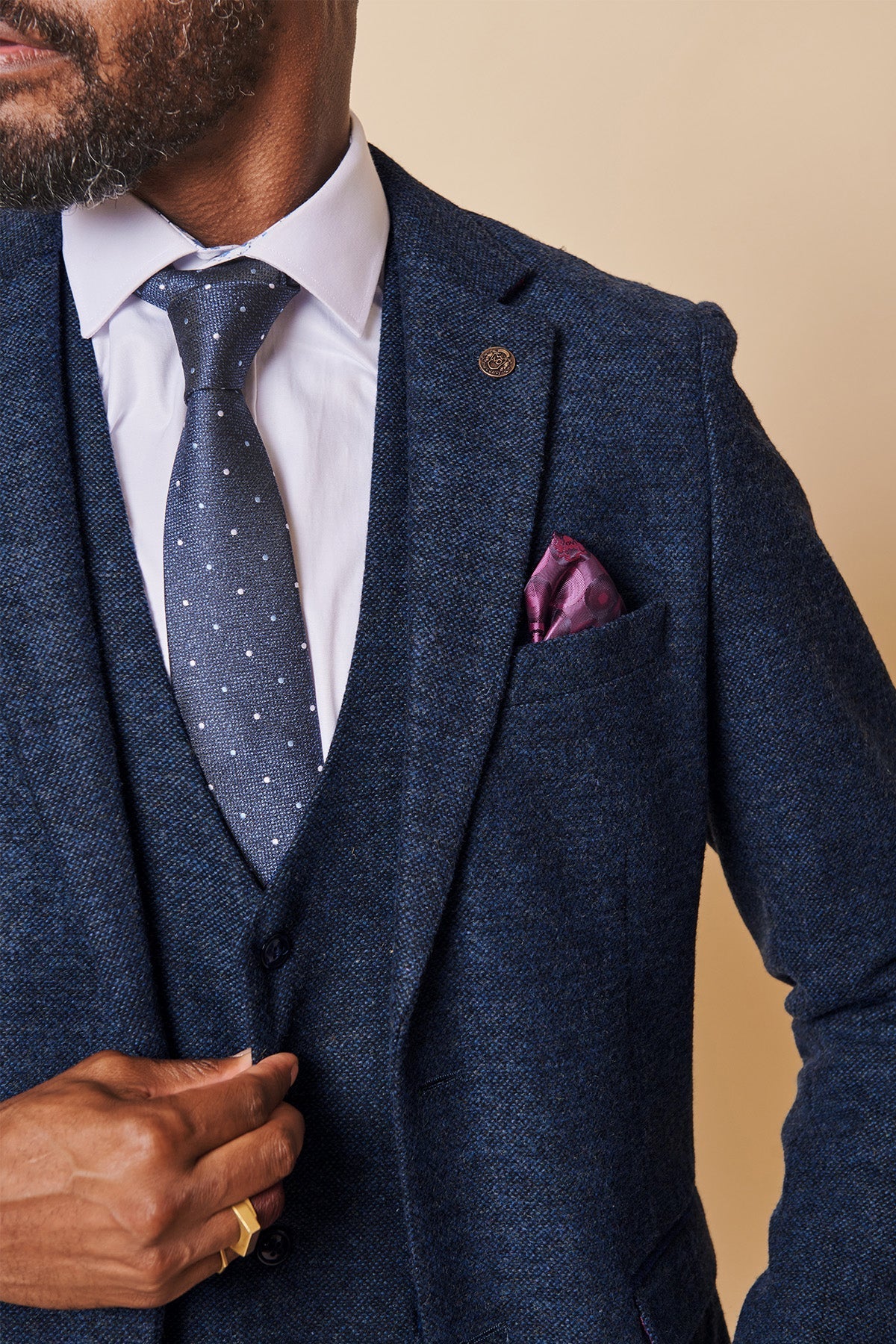 Completo da uomo in tweed a tre pezzi Marlow Blue - Marc Darcy