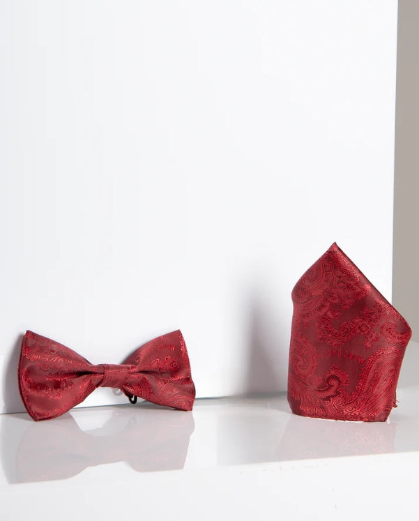 Set Gentiluomo Marc Darcy con Papillon e Fazzoletto Paisley Rosso