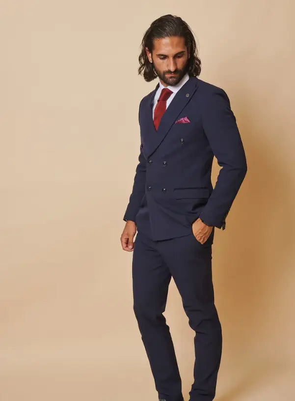 Completo uomo a doppiopetto a quadri blu navy 2 pezzi - Marc Darcy Bromley DB