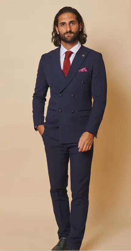 Completo uomo a doppiopetto a quadri blu navy 2 pezzi - Marc Darcy Bromley DB