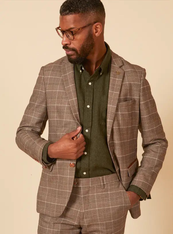 Completo uomo beige a quadri - Marc Darcy 2pc Ray Tan suit