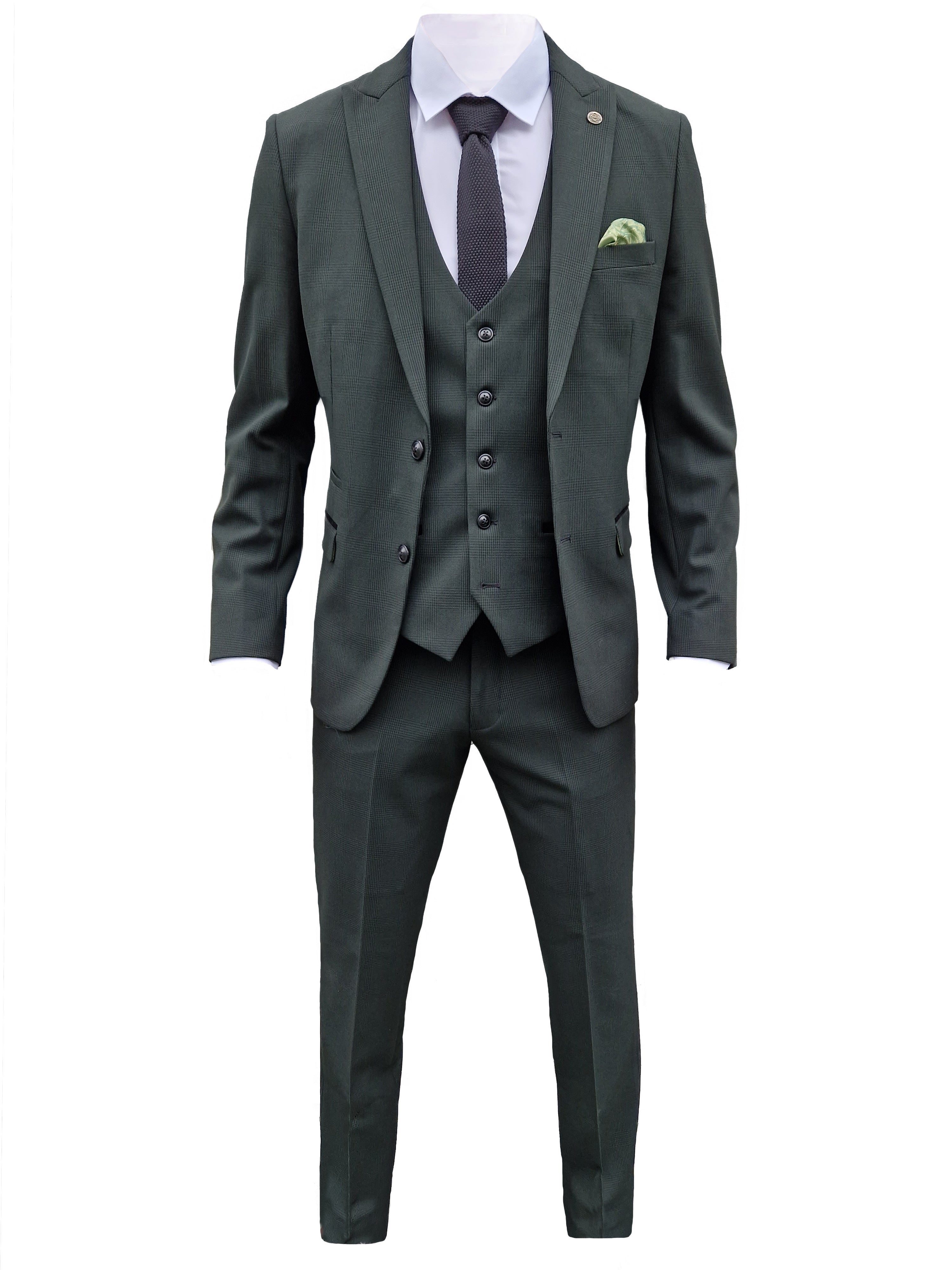 Completo da uomo a tre pezzi verde oliva a quadri - Marc Darcy Bromley Olive suit