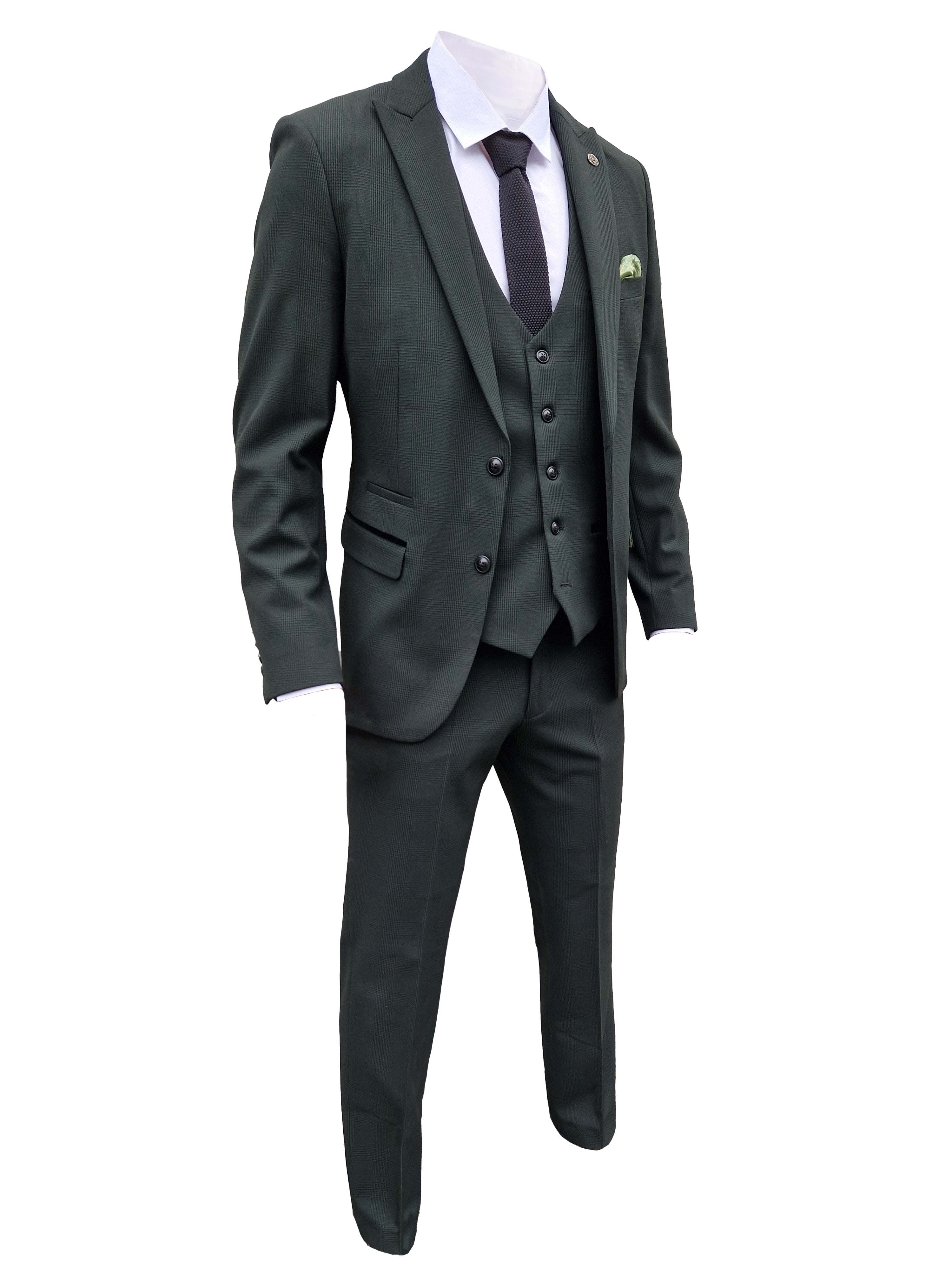 Completo da uomo a tre pezzi verde oliva a quadri - Marc Darcy Bromley Olive suit