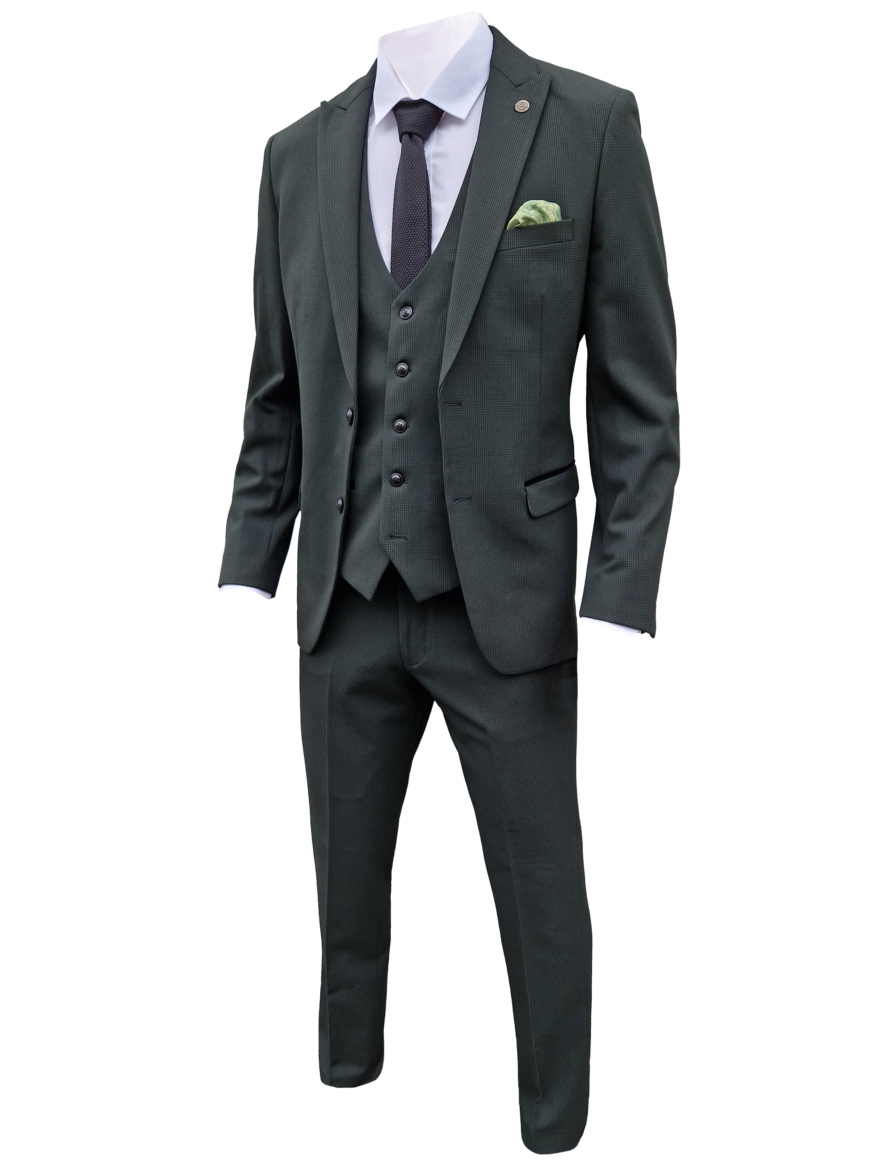 Completo da uomo a tre pezzi verde oliva a quadri - Marc Darcy Bromley Olive suit