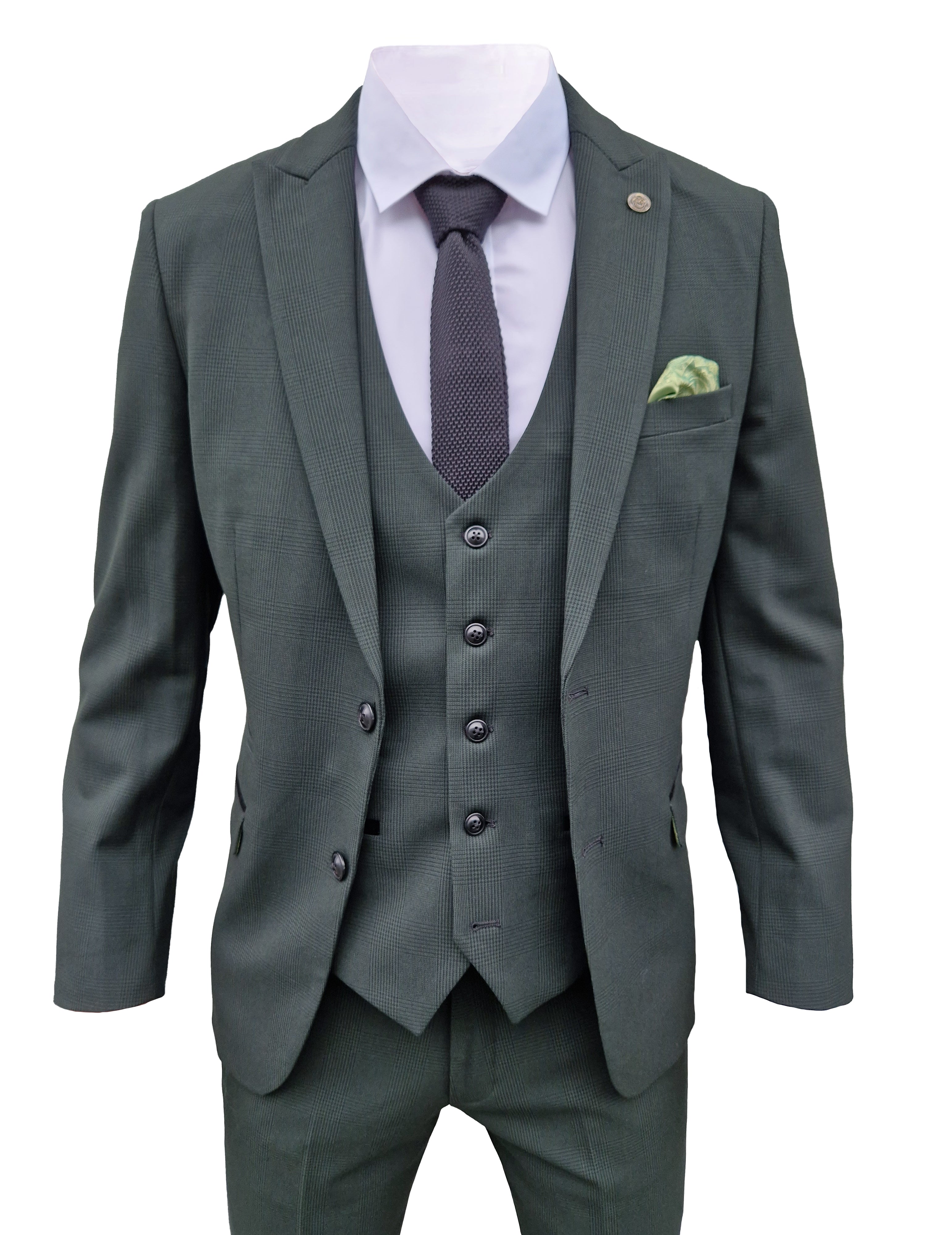 Completo da uomo a tre pezzi verde oliva a quadri - Marc Darcy Bromley Olive suit