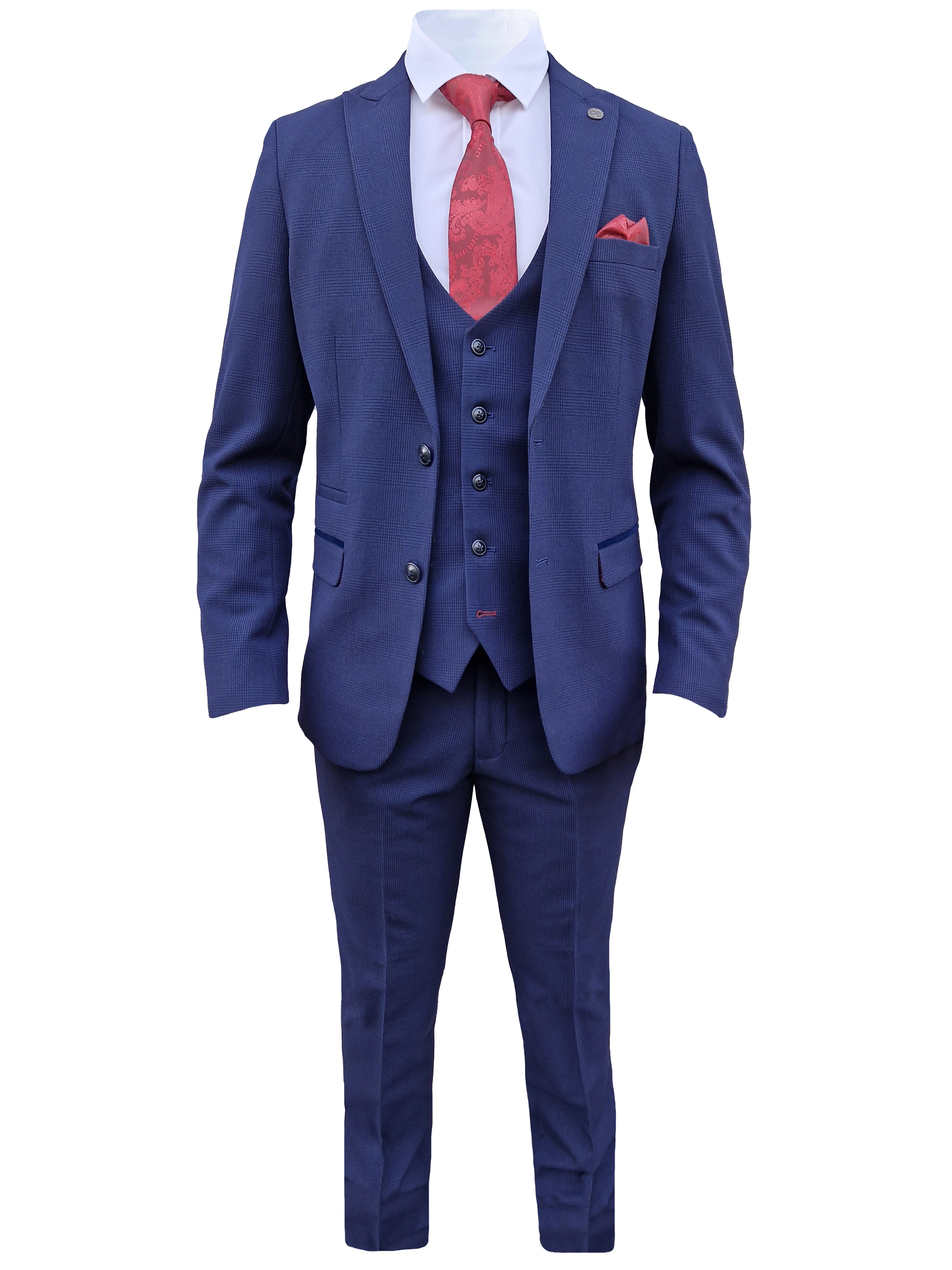 Abito da uomo a quadri blu scuro a tre pezzi - Completo Bromley Navy