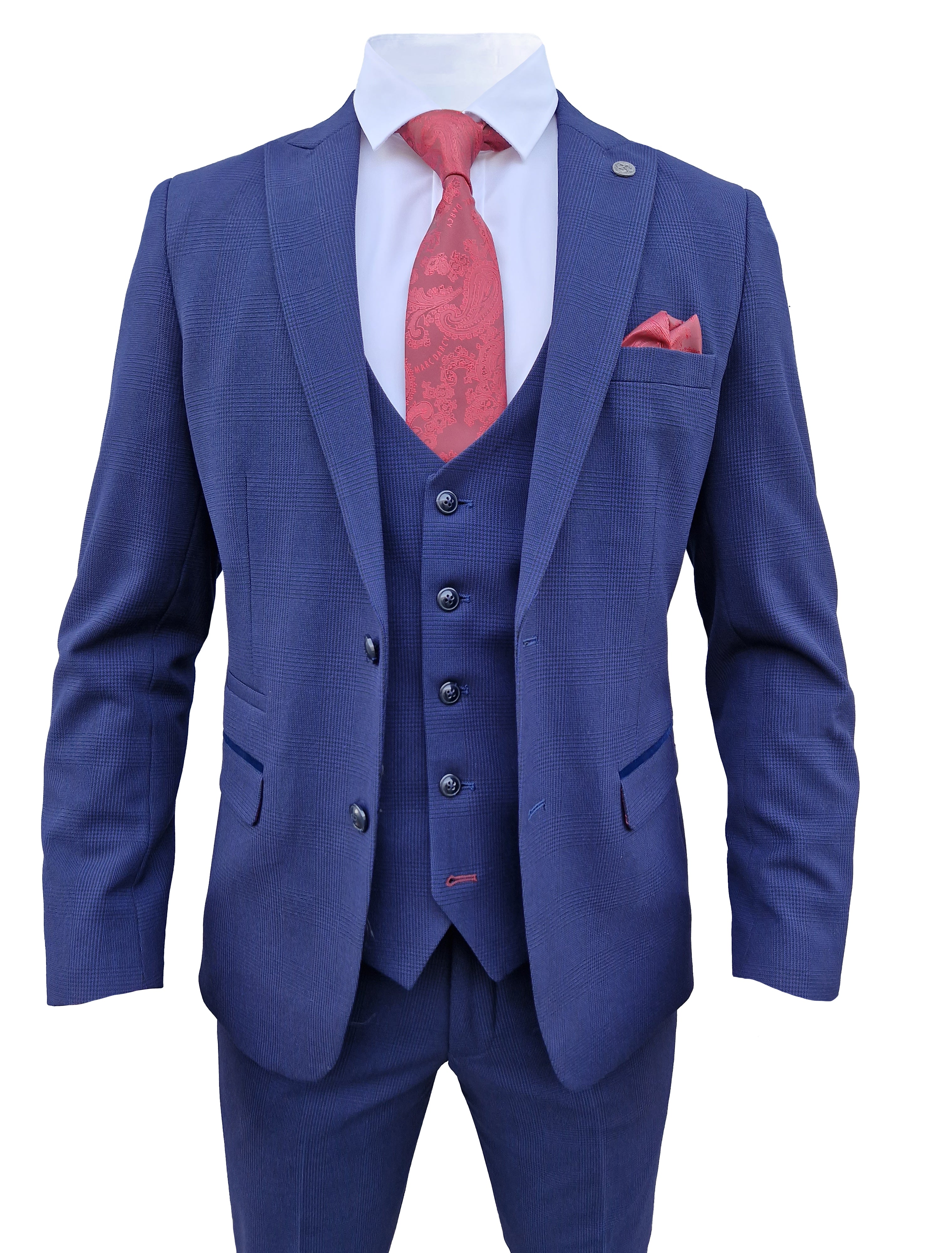 Abito da uomo a quadri blu scuro a tre pezzi - Completo Bromley Navy