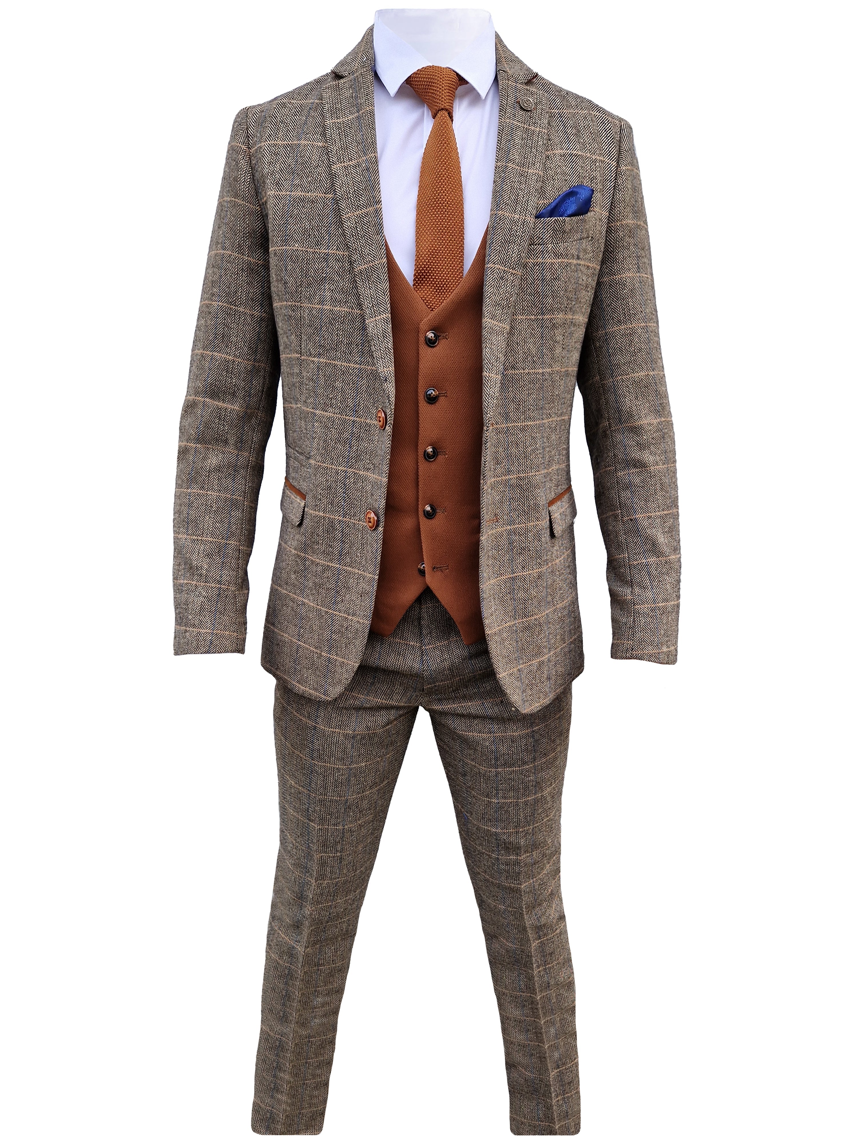 Completo da uomo a tre pezzi Marc Darcy Herringbone brown - Mix and Match