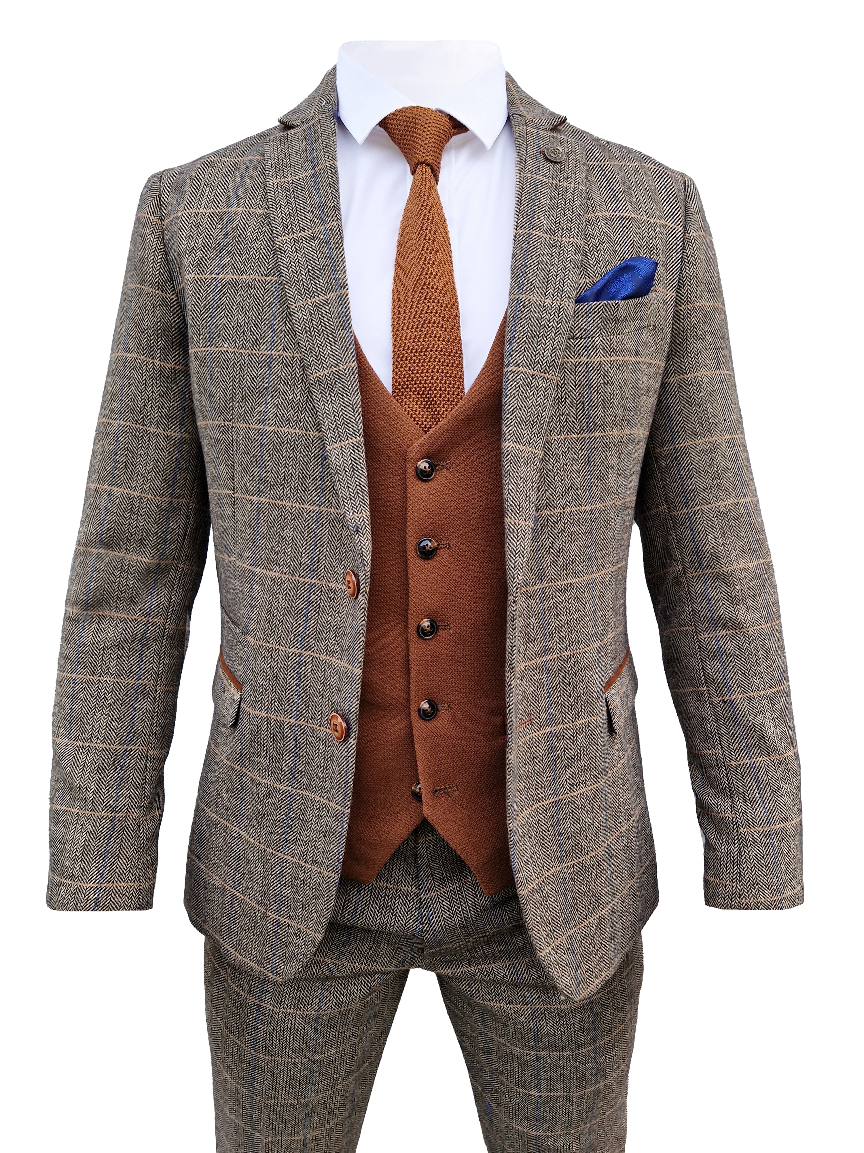 Completo da uomo a tre pezzi Marc Darcy Herringbone brown - Mix and Match