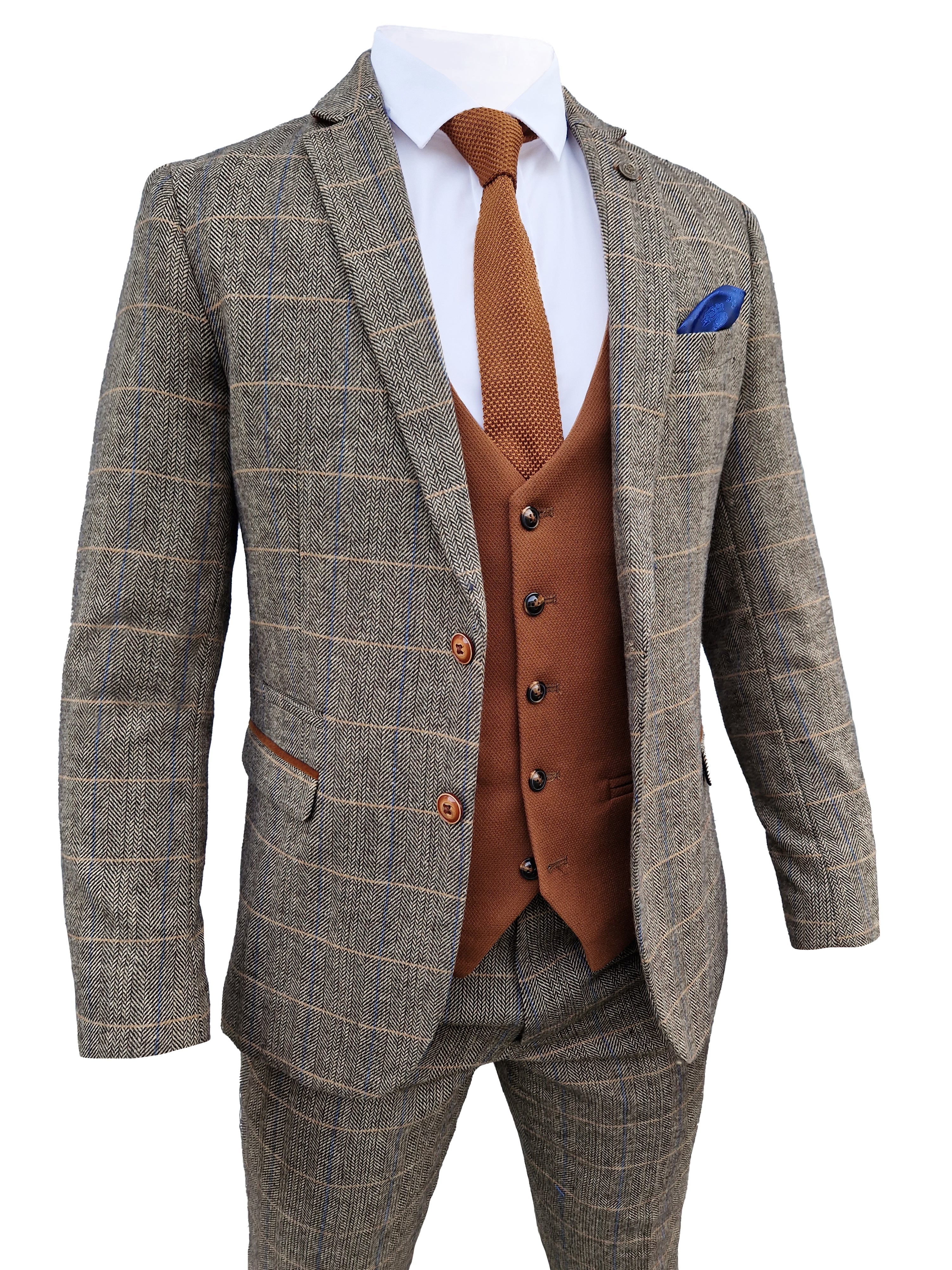 Completo da uomo a tre pezzi Marc Darcy Herringbone brown - Mix and Match