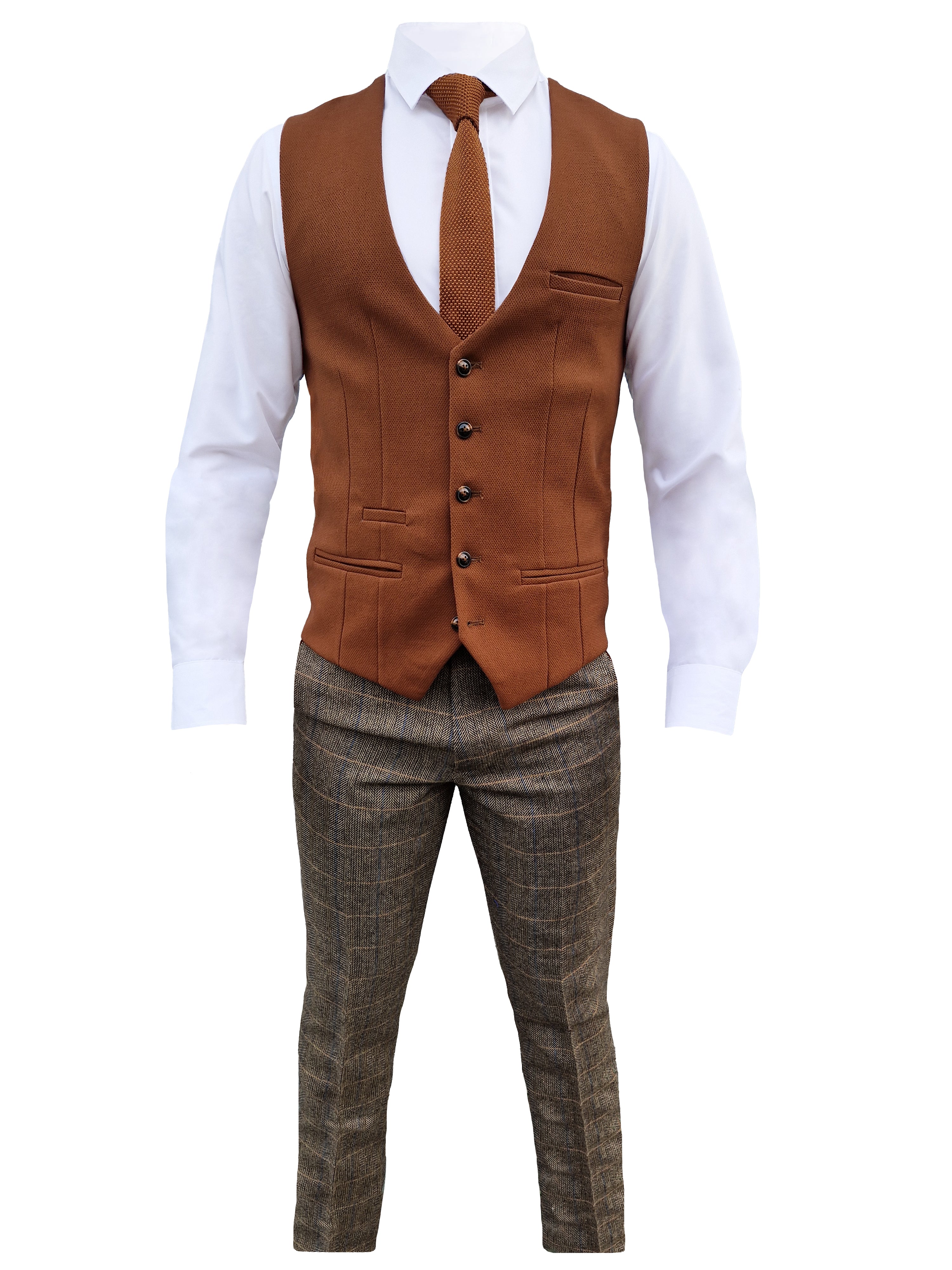 Completo da uomo a tre pezzi Marc Darcy Herringbone brown - Mix and Match