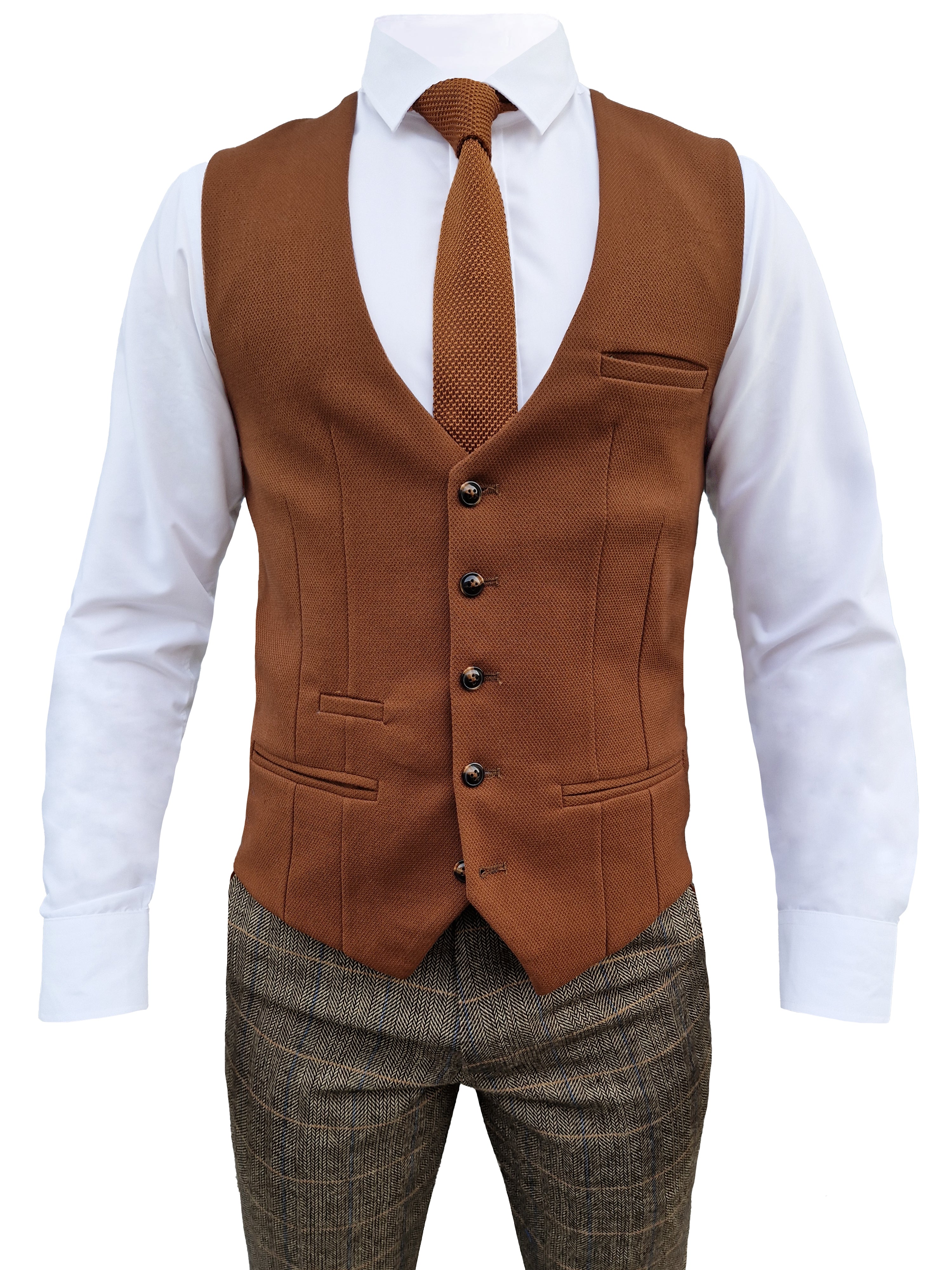 Completo da uomo a tre pezzi Marc Darcy Herringbone brown - Mix and Match