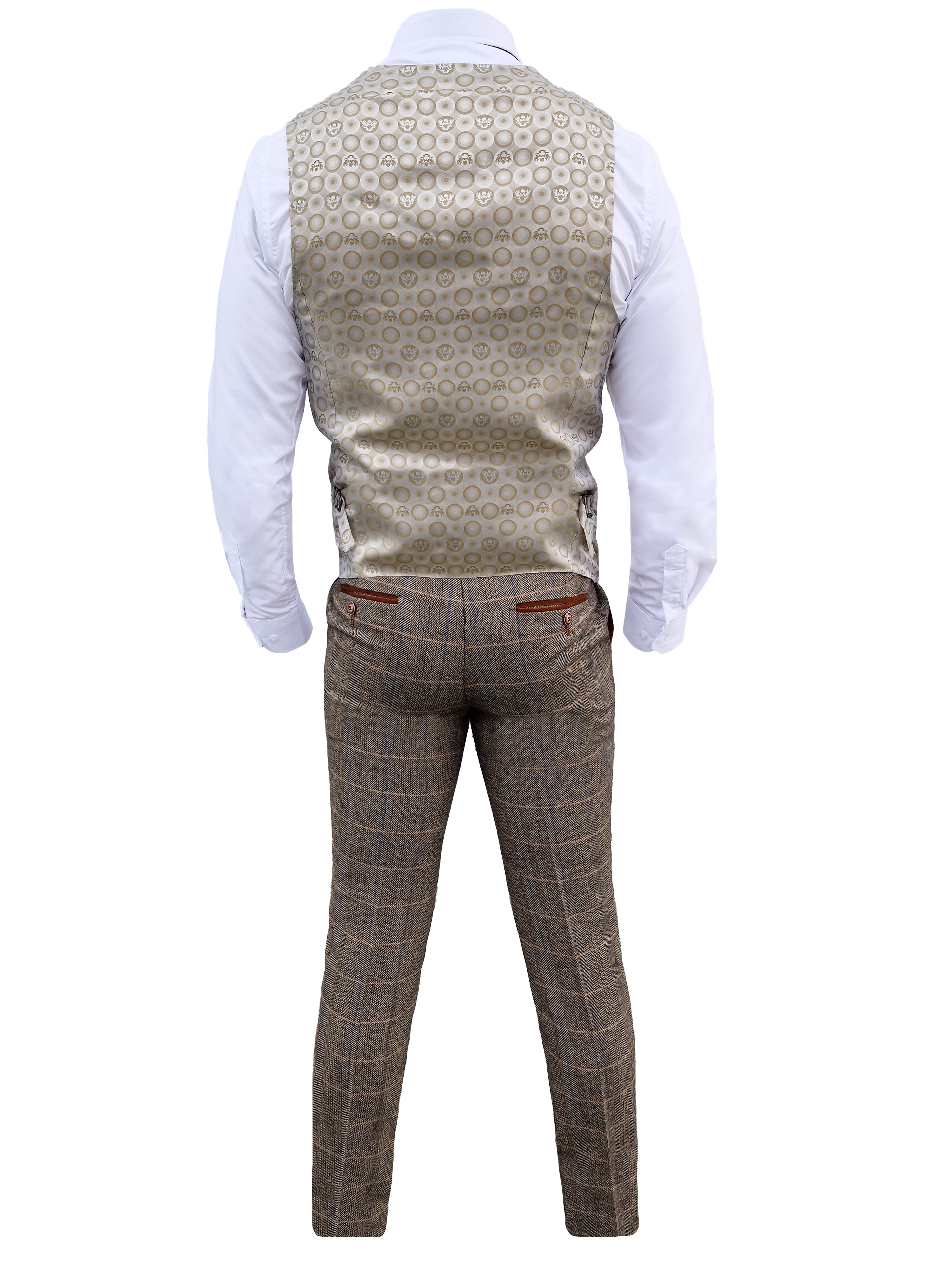 Mix and match - Abito da uomo a tre pezzi Herringbone marrone/crema