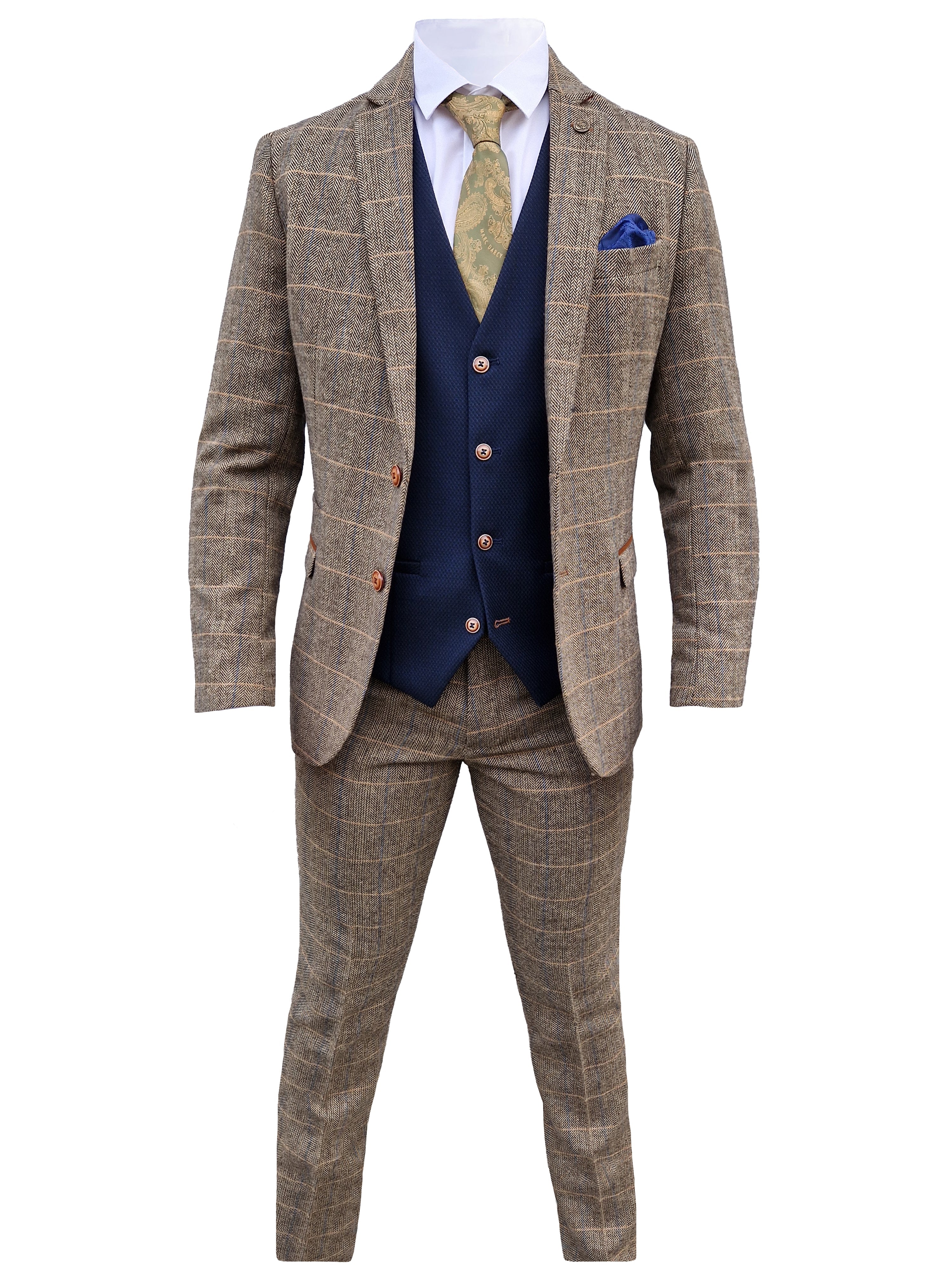 Completo da uomo a tre pezzi Herringbone Brown/Navy - Mix & Match