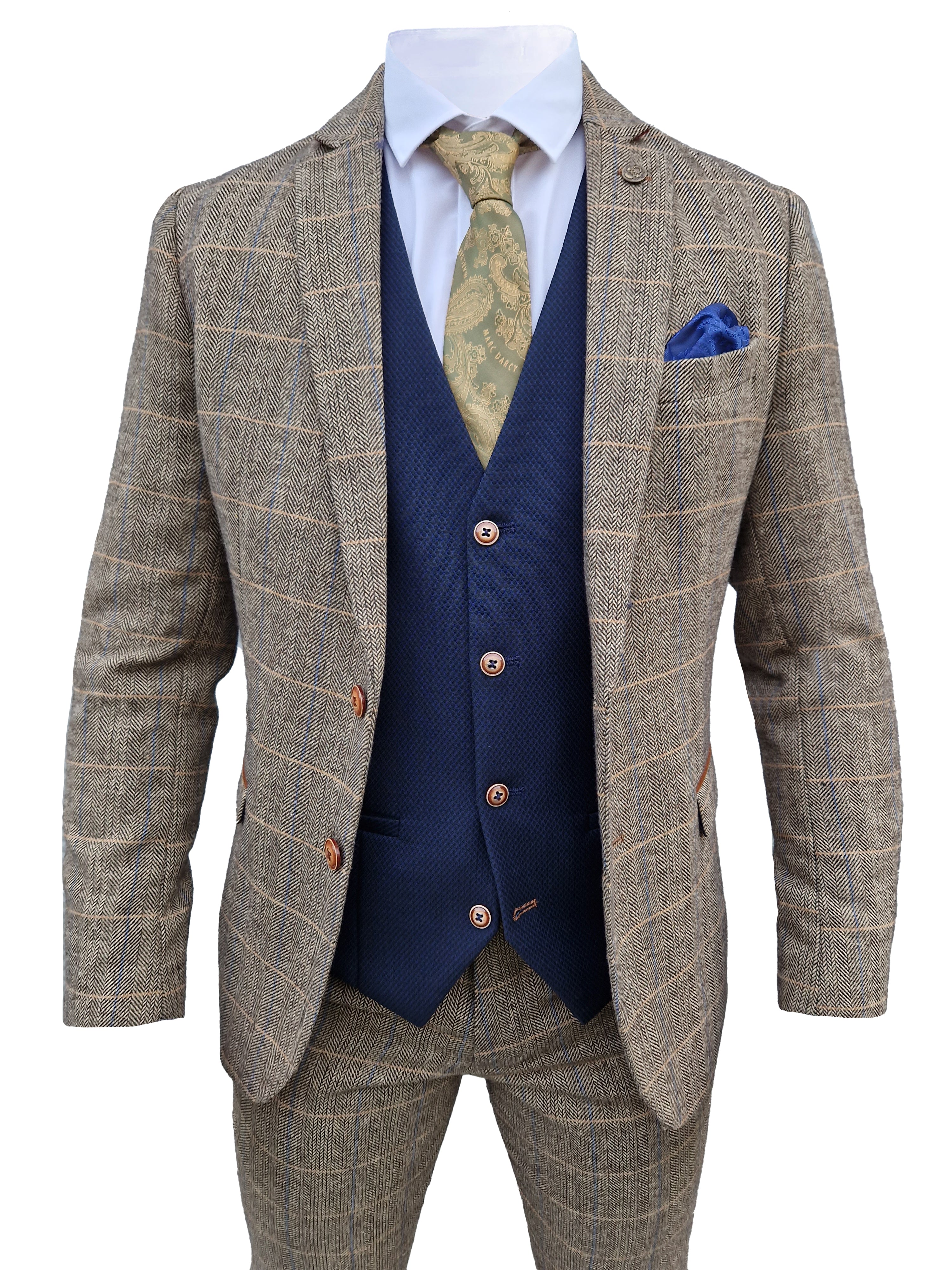 Completo da uomo a tre pezzi Herringbone Brown/Navy - Mix & Match