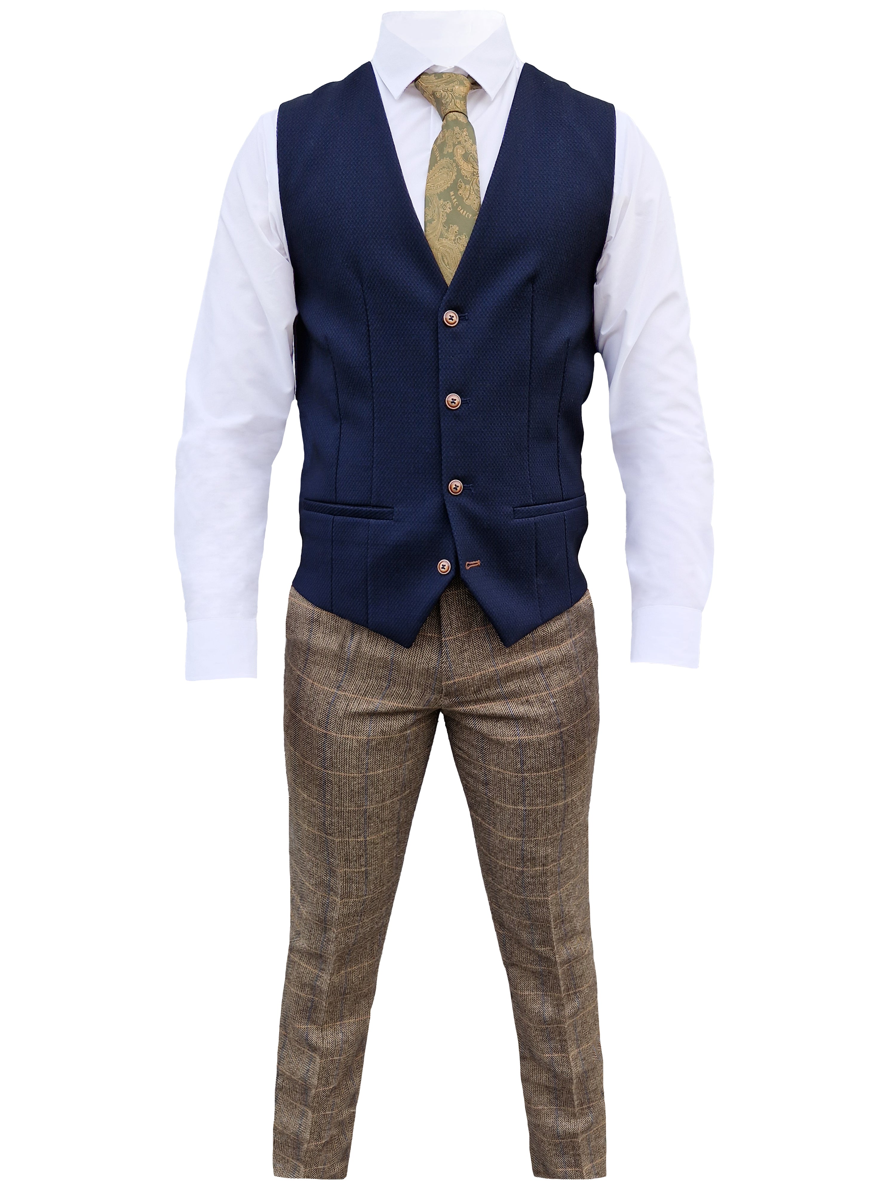 Completo da uomo a tre pezzi Herringbone Brown/Navy - Mix & Match