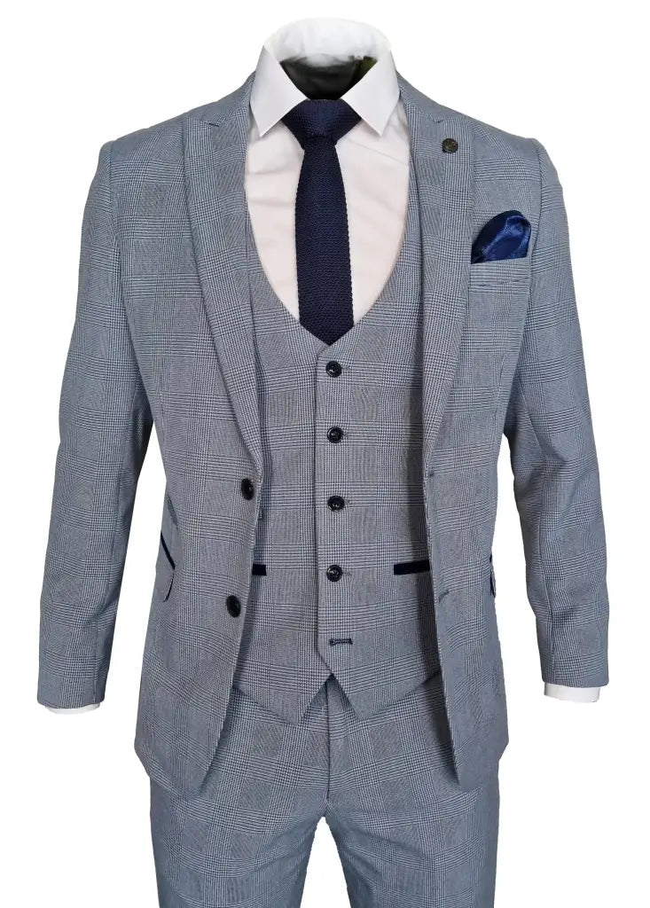 Completo uomo a tre pezzi a quadri leggero - Bromley sky suit