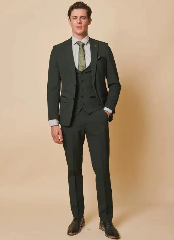 3-delig olive green heren kostuum geruit - Marc DarcyCompleto da uomo a tre pezzi verde oliva a quadri - Marc Darcy Bromley Olive suit