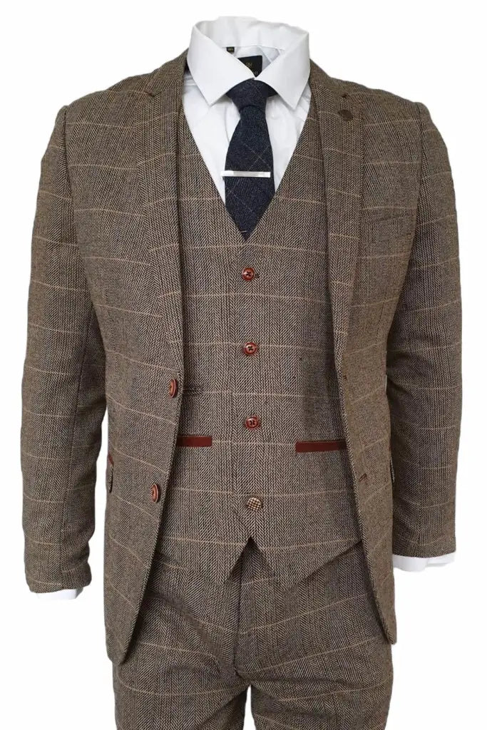 Abito Peaky Blinders, completo 3 pezzi Peaky Blinders, Herringbone Brown Classic