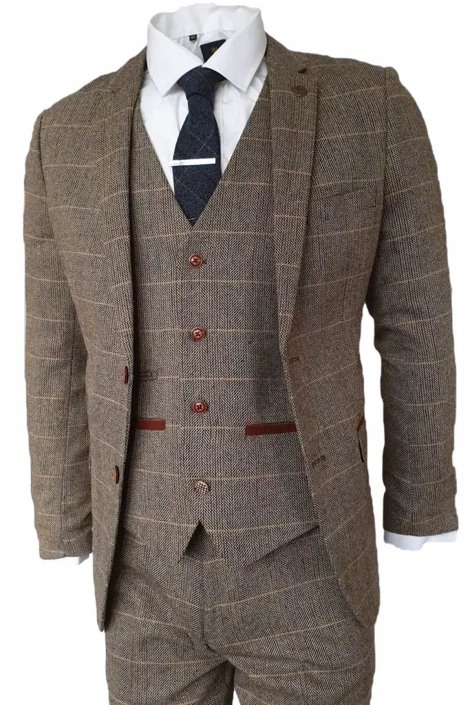 Abito Peaky Blinders, completo 3 pezzi Peaky Blinders, Herringbone Brown Classic