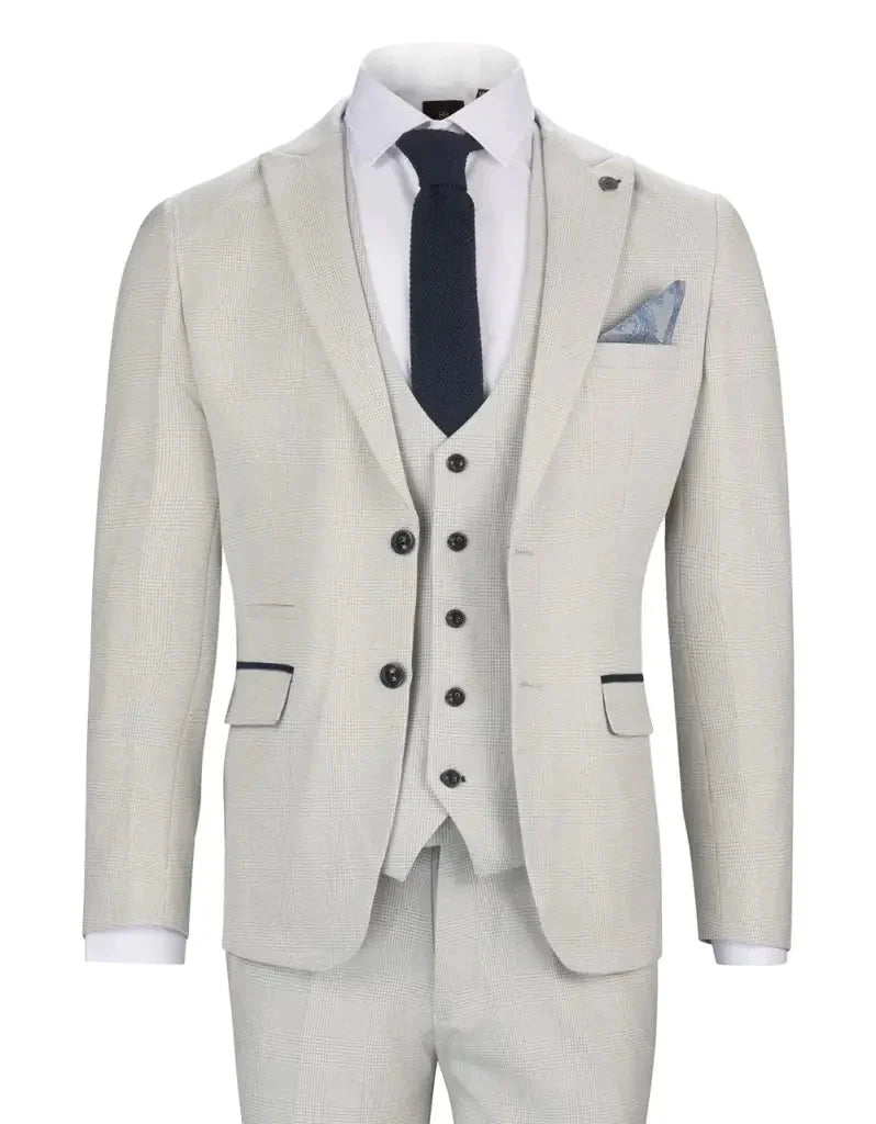 Completino uomo a quadri bianco stone 3 pezzi - Bromley stone suit