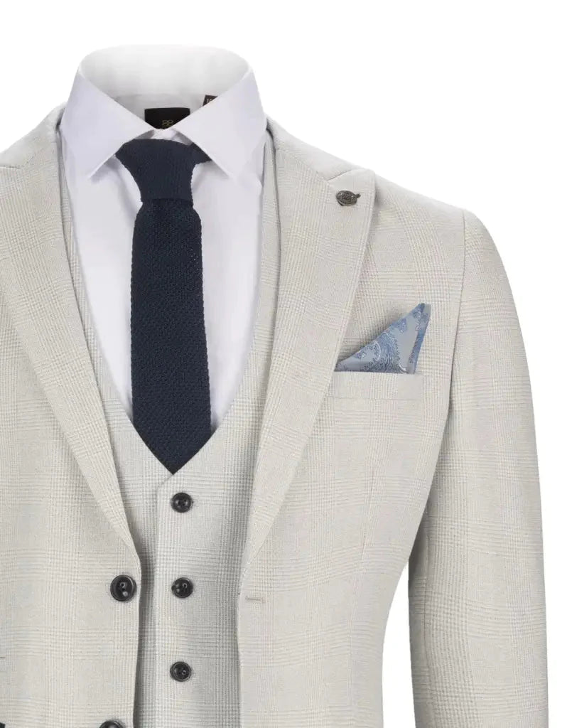 Completino uomo a quadri bianco stone 3 pezzi - Bromley stone suit