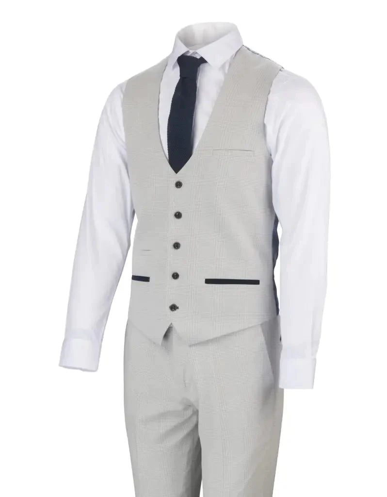 Completino uomo a quadri bianco stone 3 pezzi - Bromley stone suit